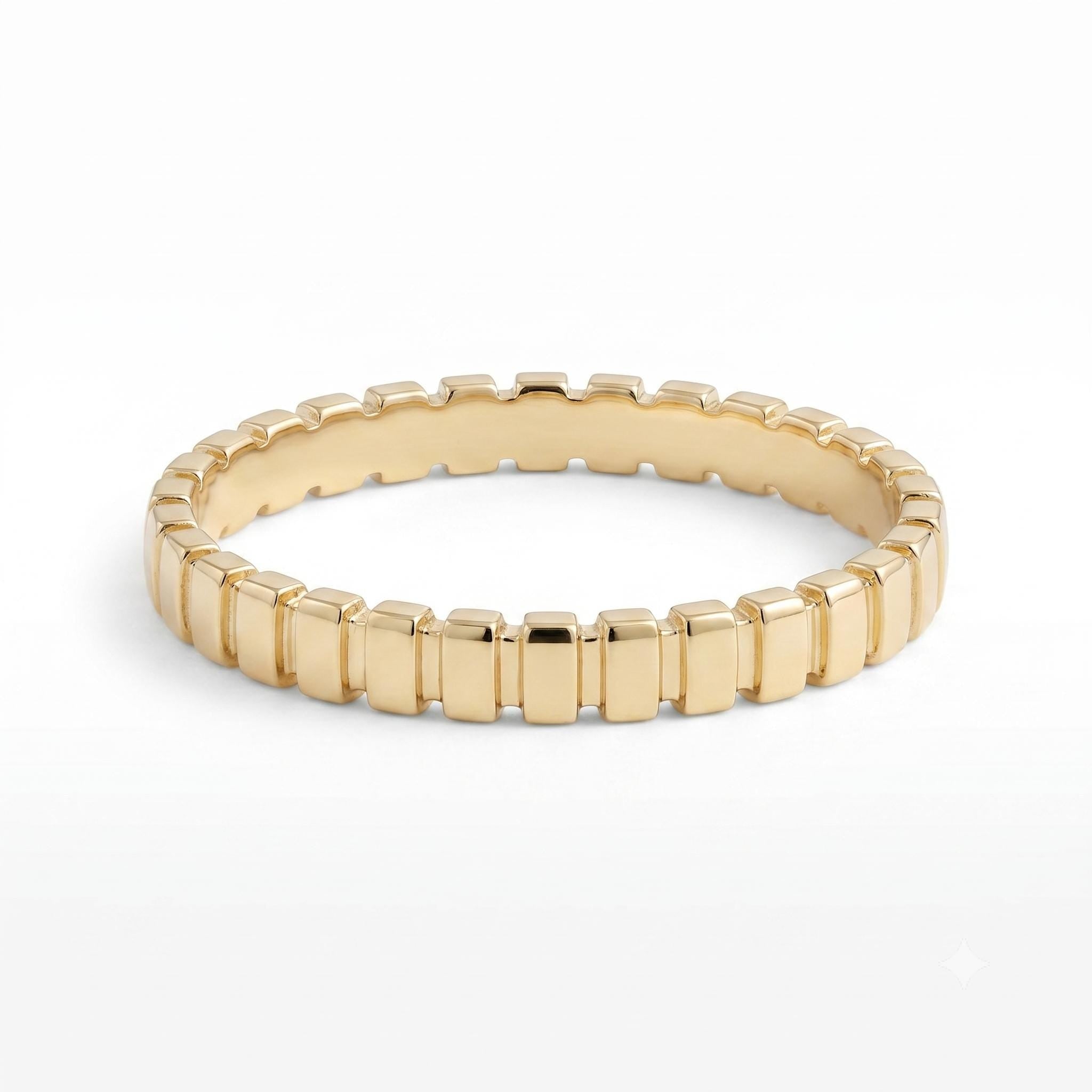 14K Solid Gold Ribbed Band Ring