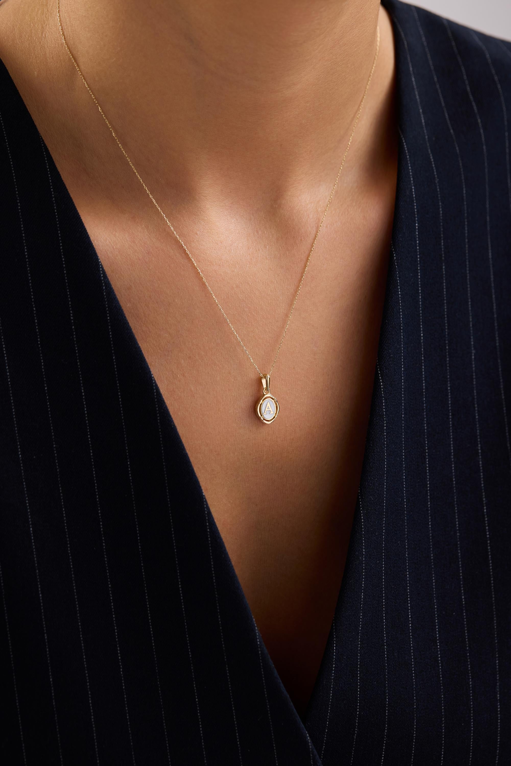 14k Gold Enamel Letter Necklace