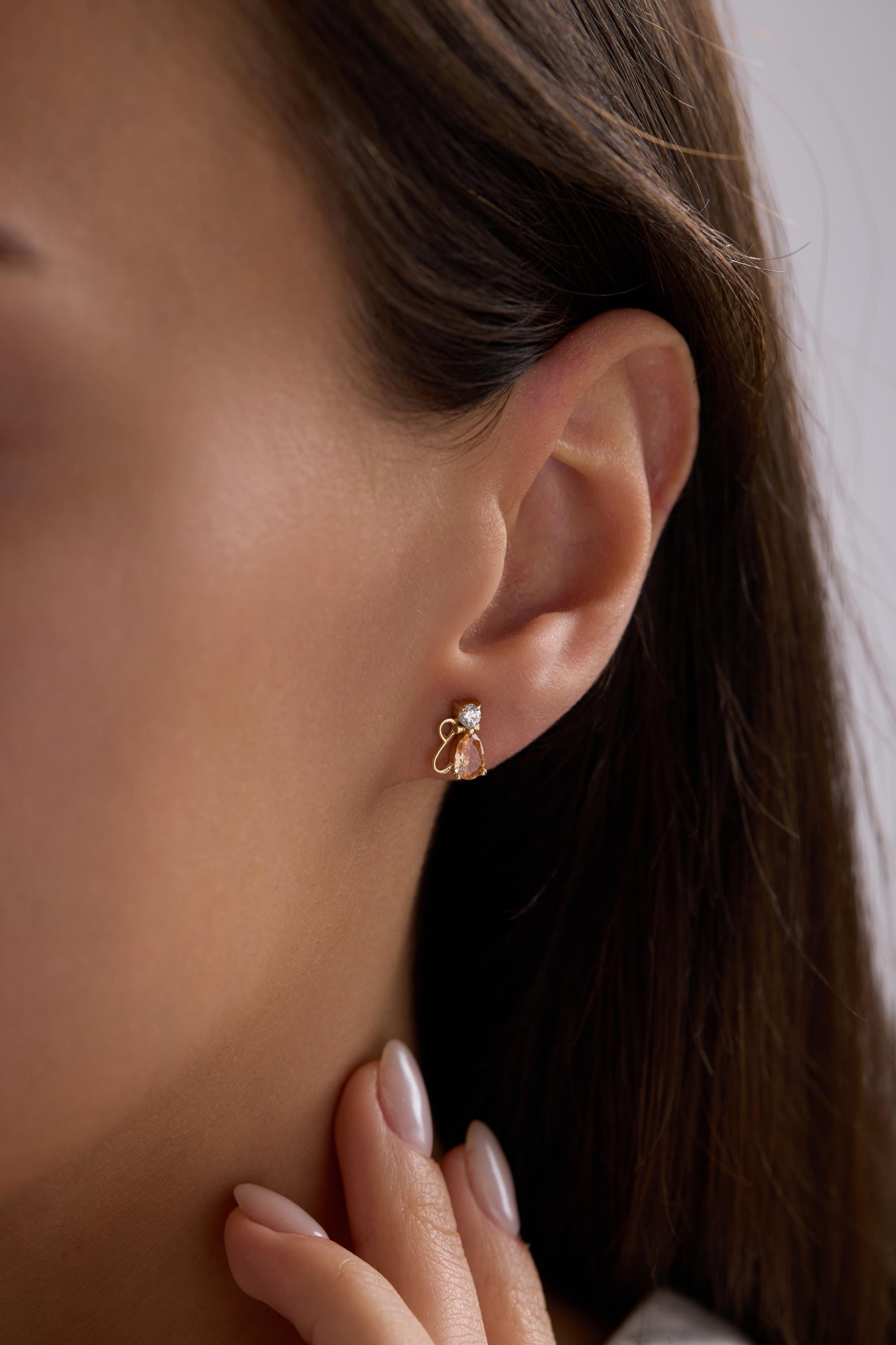 14K Gold Pear Citrine Earring with CZ