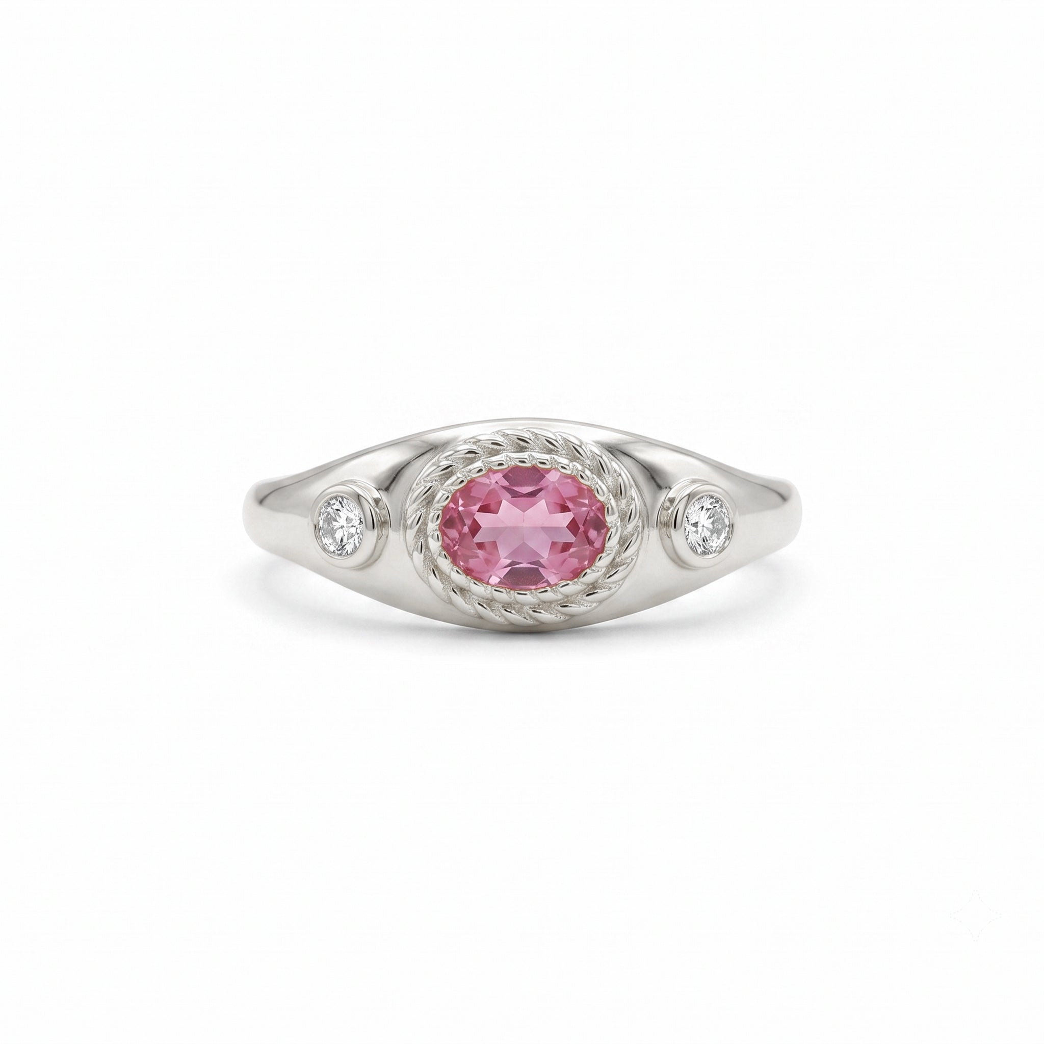 14K Gold Pink Tourmaline Rope Signet Ring