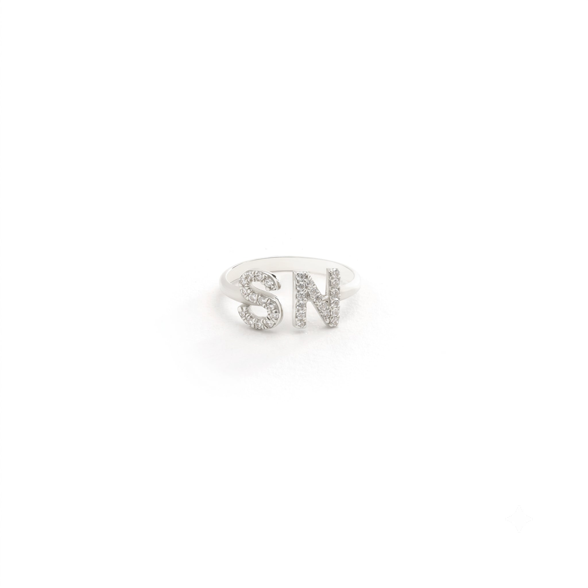 14K Gold Diamond Pave Two-Letter Open Ring