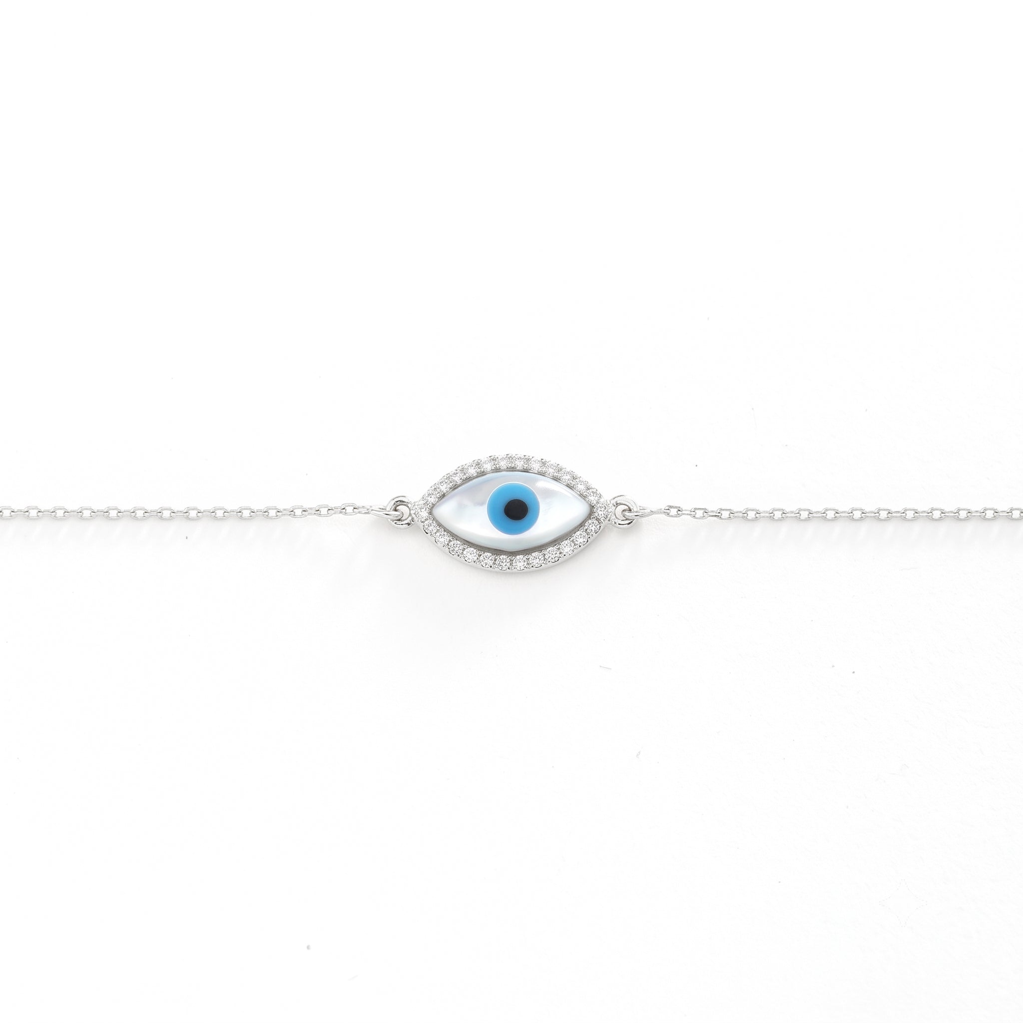 14K Gold Mother of Pearl Evil Eye Bracelet