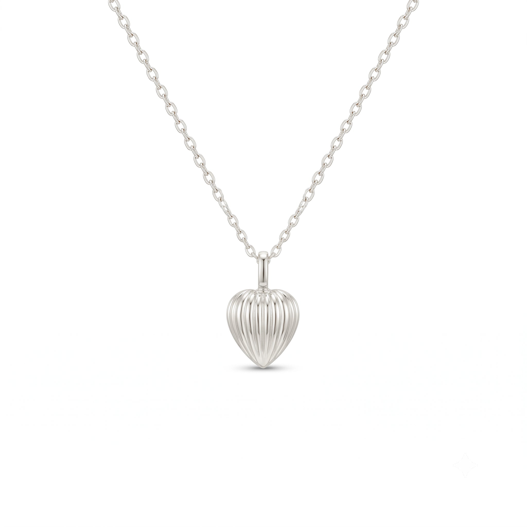 14K Gold Ribbed Textured Heart Pendant Necklace