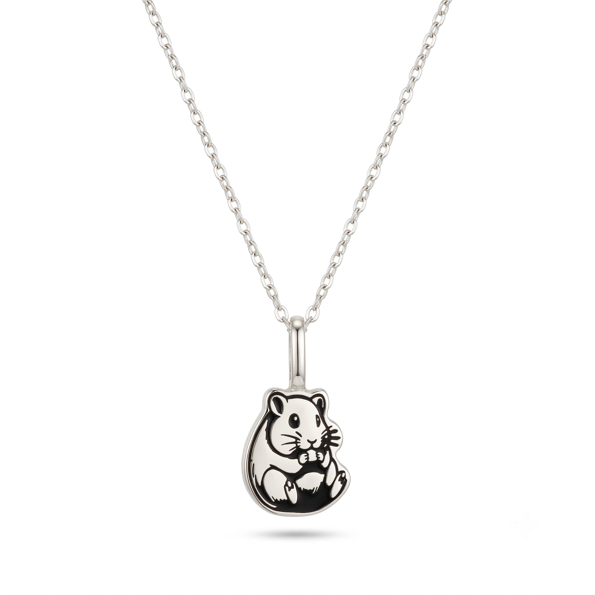14K Gold Enamel Hamster Pendant Necklace