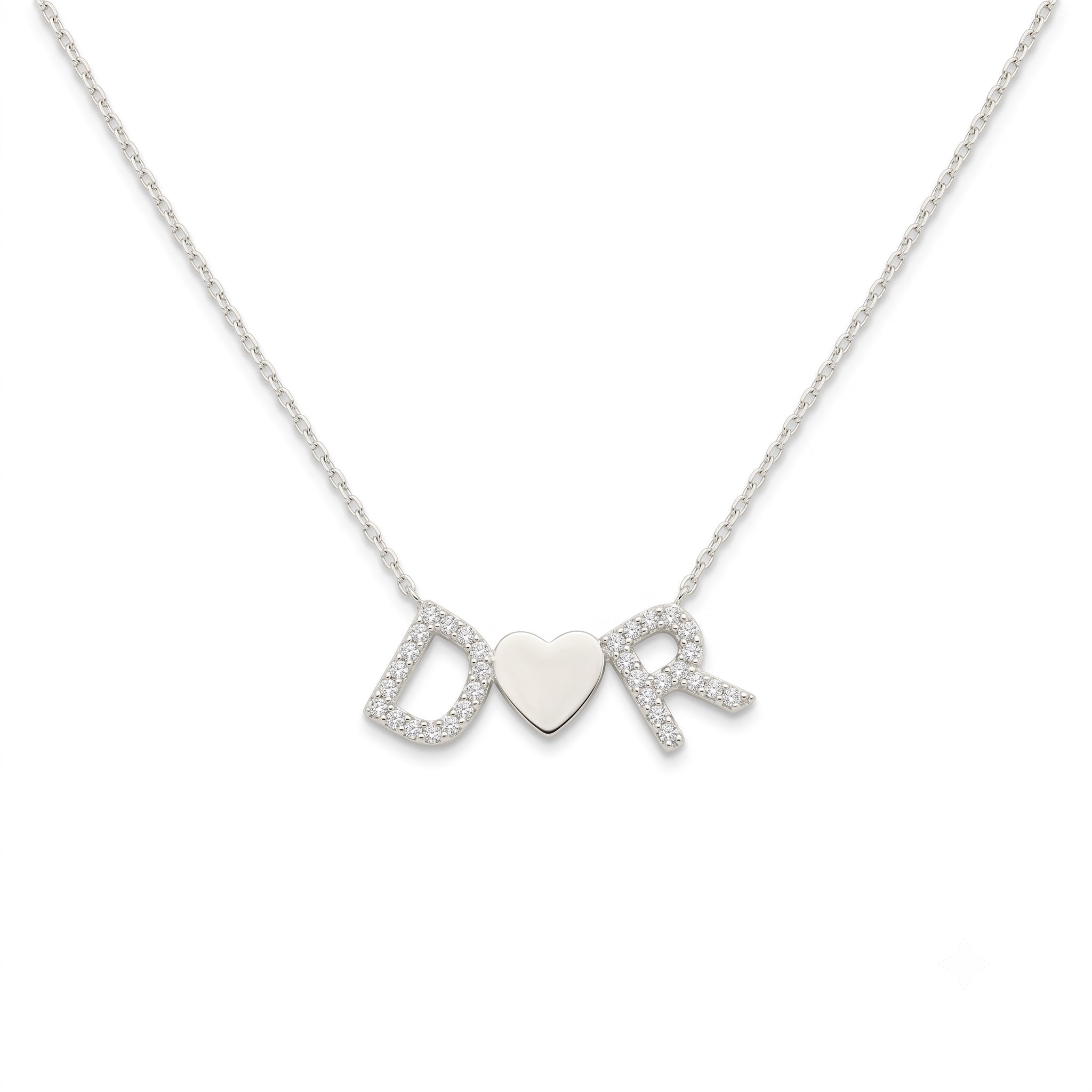 14K Gold Diamond Letters With Heart Necklace