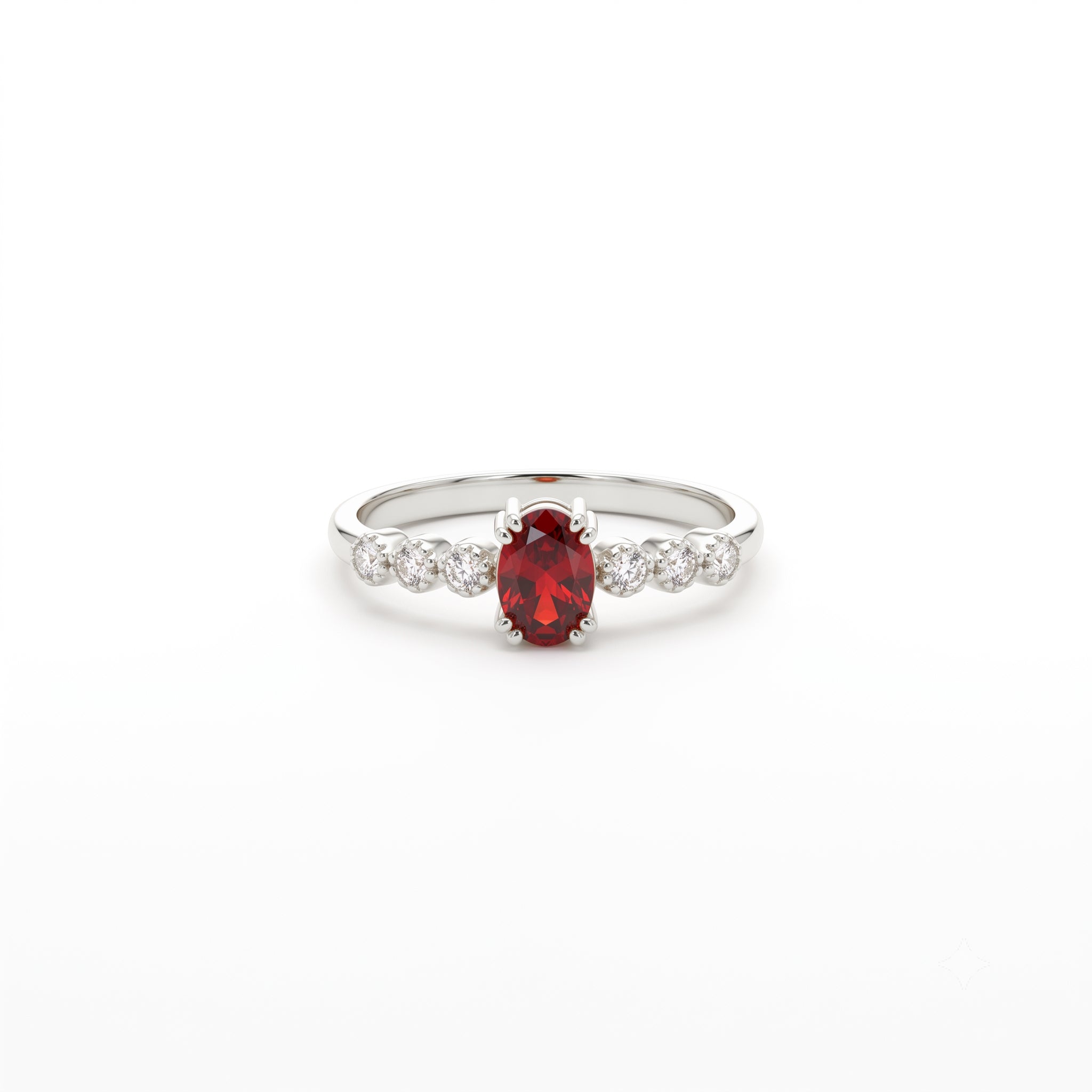 14K Gold Oval Garnet Accent Ring