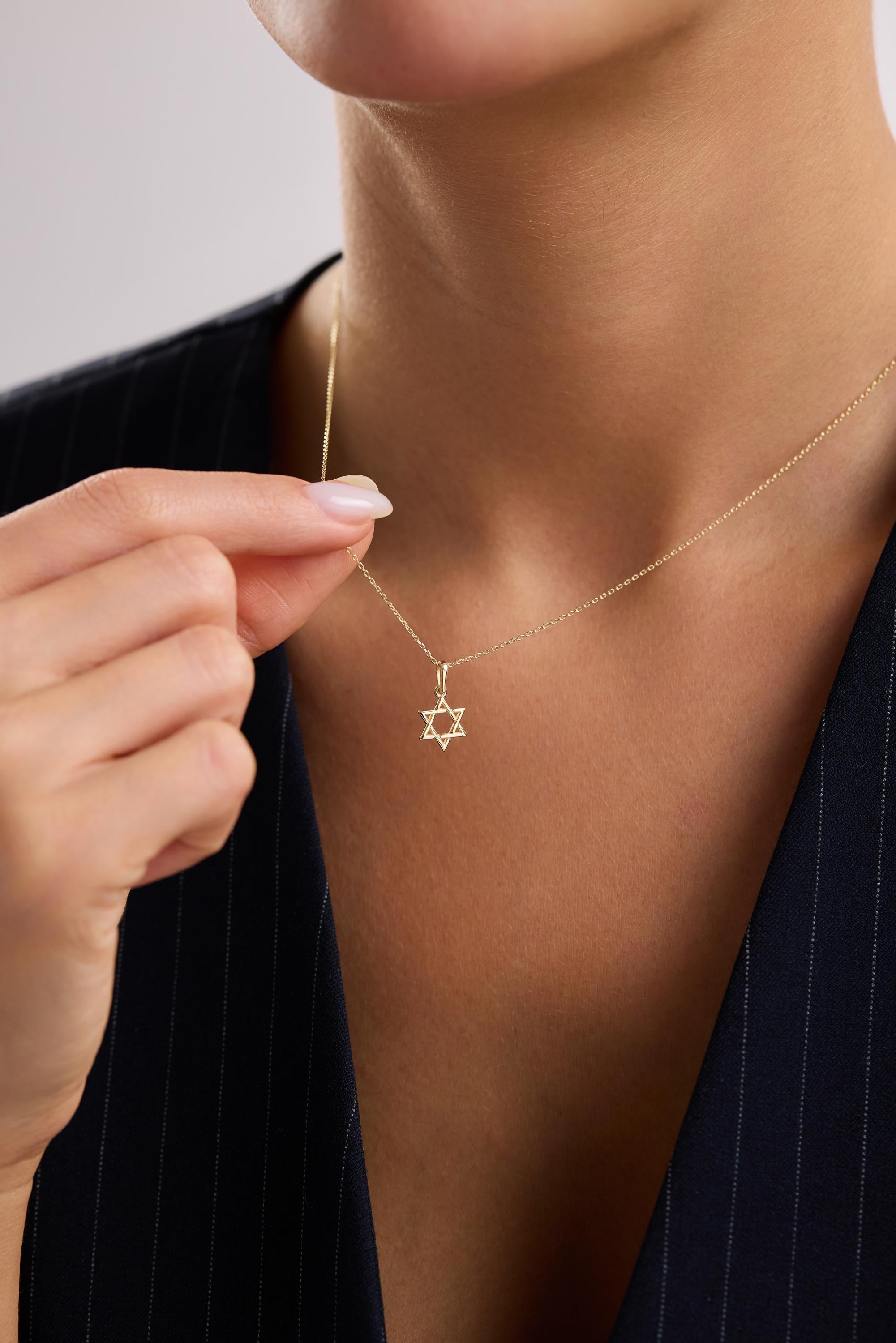 14K Gold Star of David Necklace Minimal Jewish Star Pendant