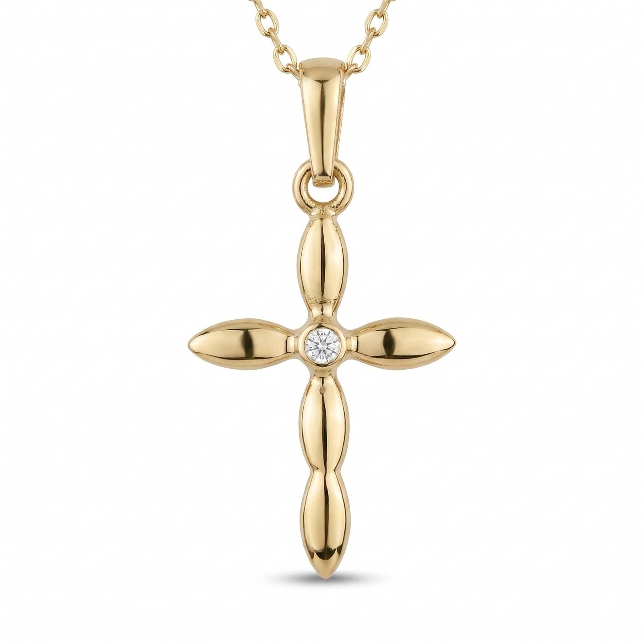 14K Gold Organic Texture Cross Necklace