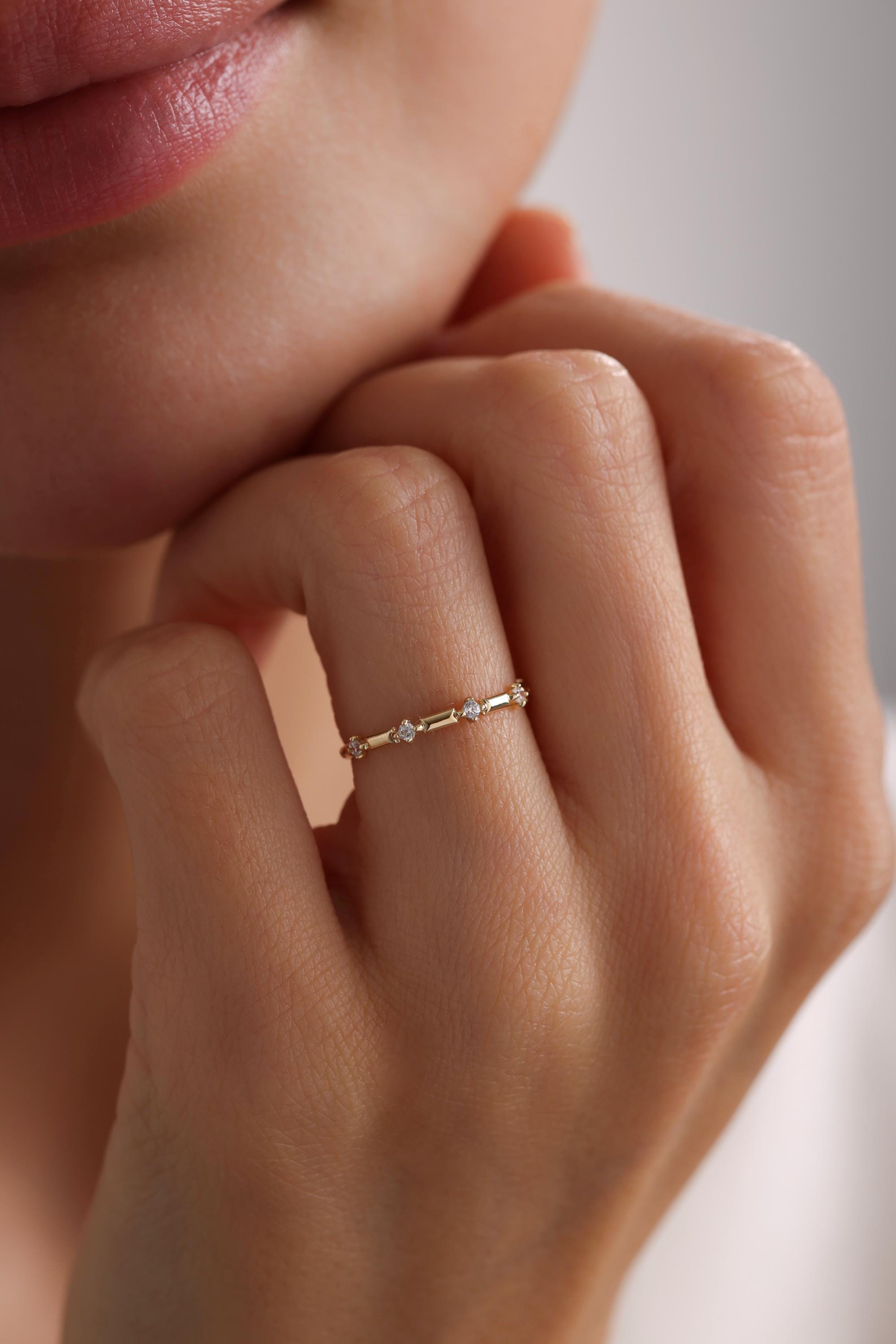 14k Gold Five Stone Wedding Ring