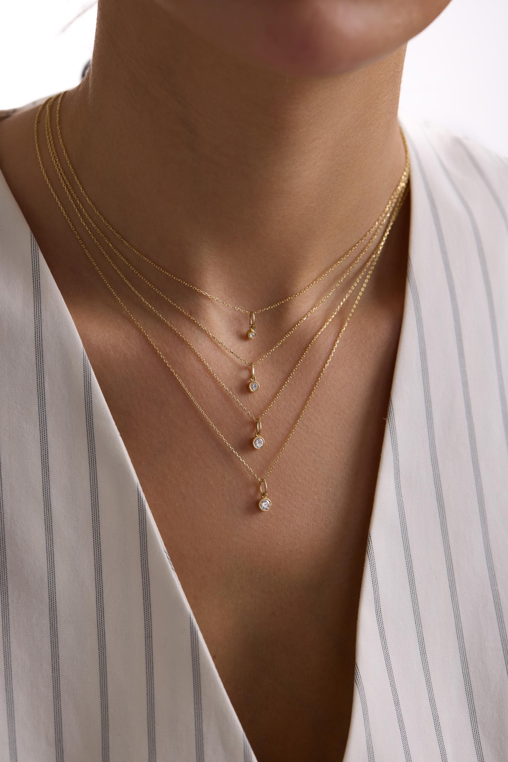 14K Solid Gold Solitaire Bezel Diamond Necklace