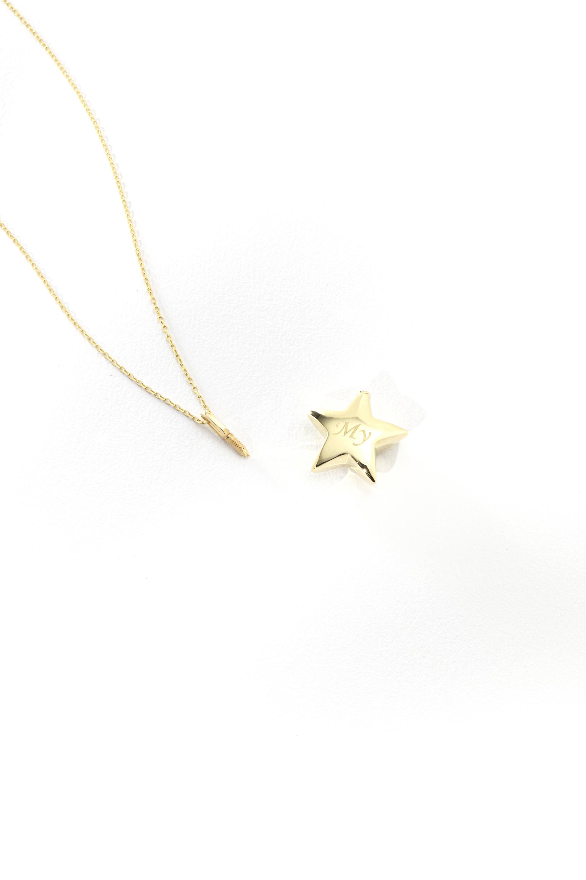 14K Solid Gold Star Urn Necklace