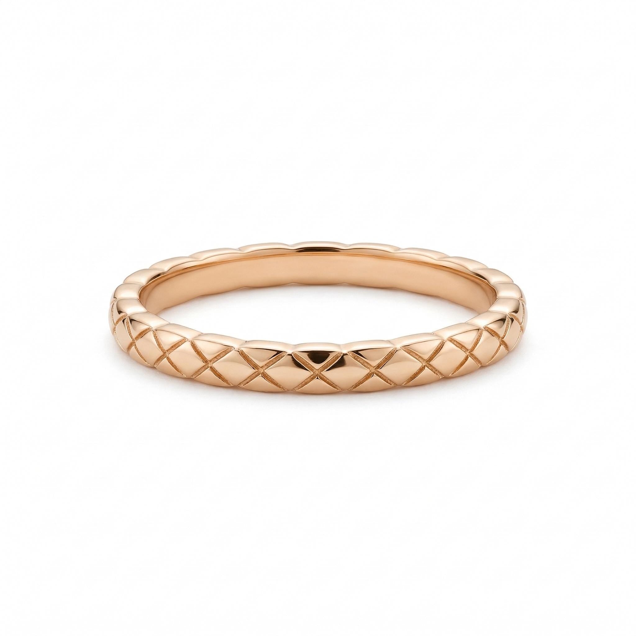 14K Gold Textured Band Ring Minimal Pattern Stacking Ring