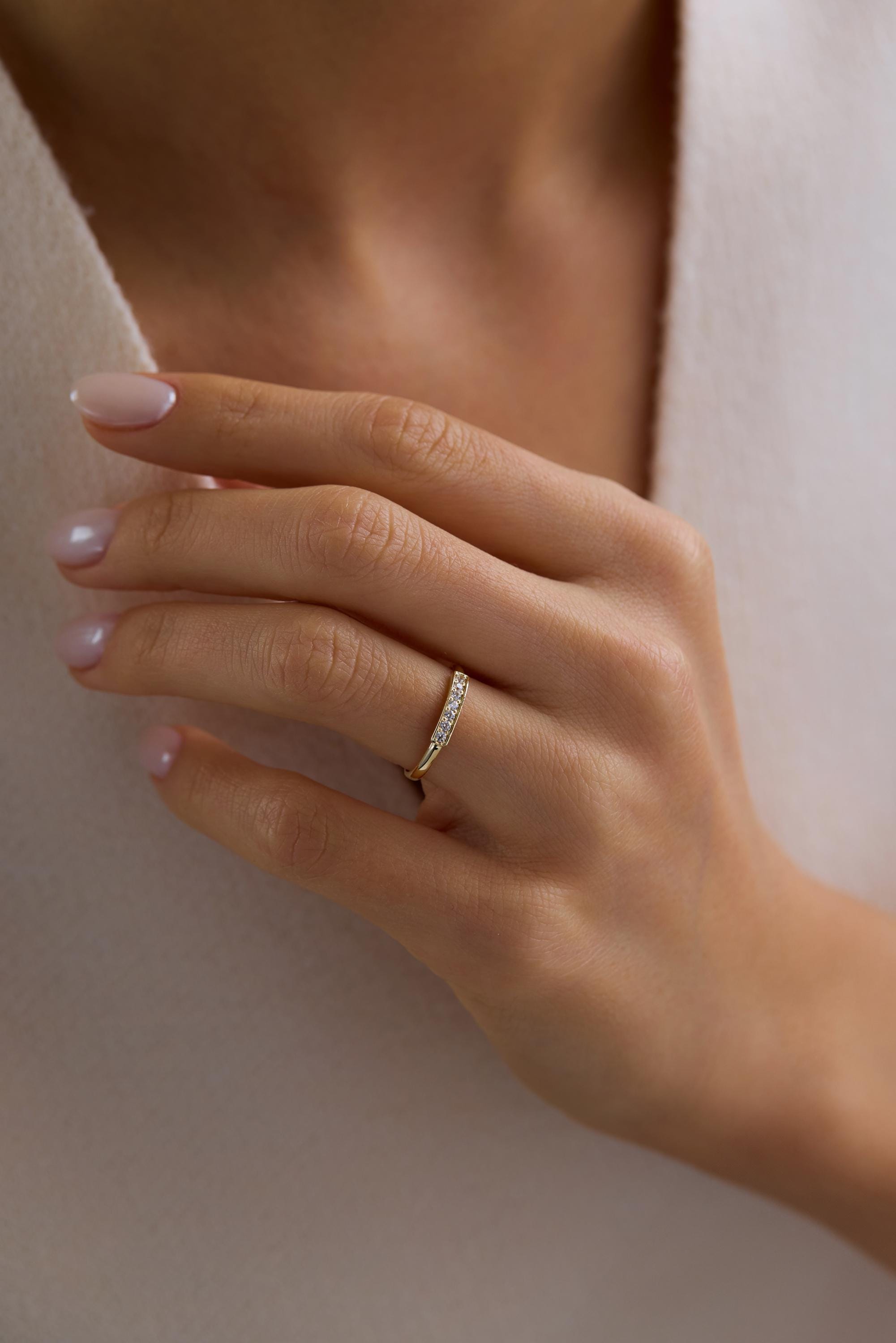 14K Gold Diamond Band Dainty Ring