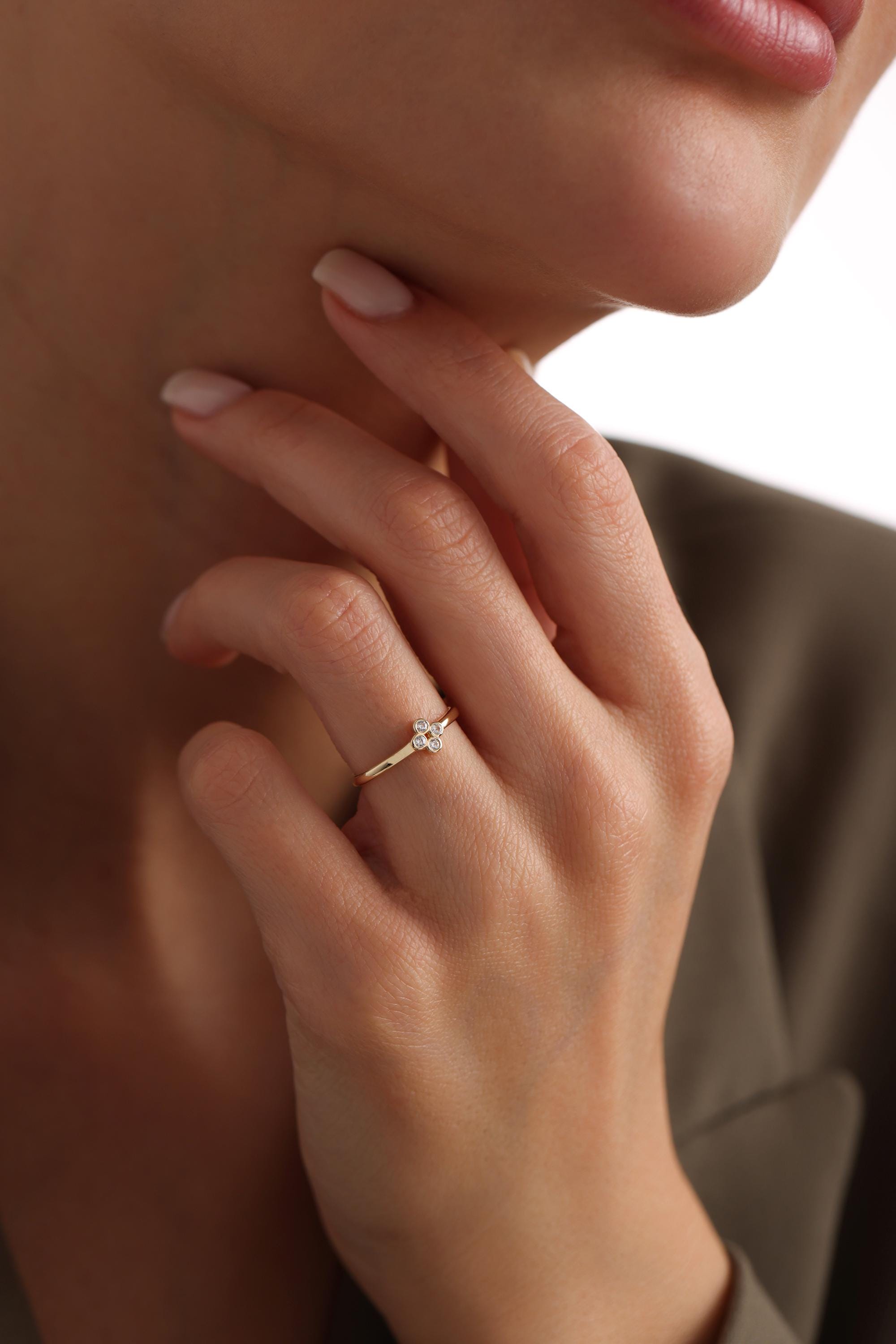 14K Solid Gold Four Diamond Ring