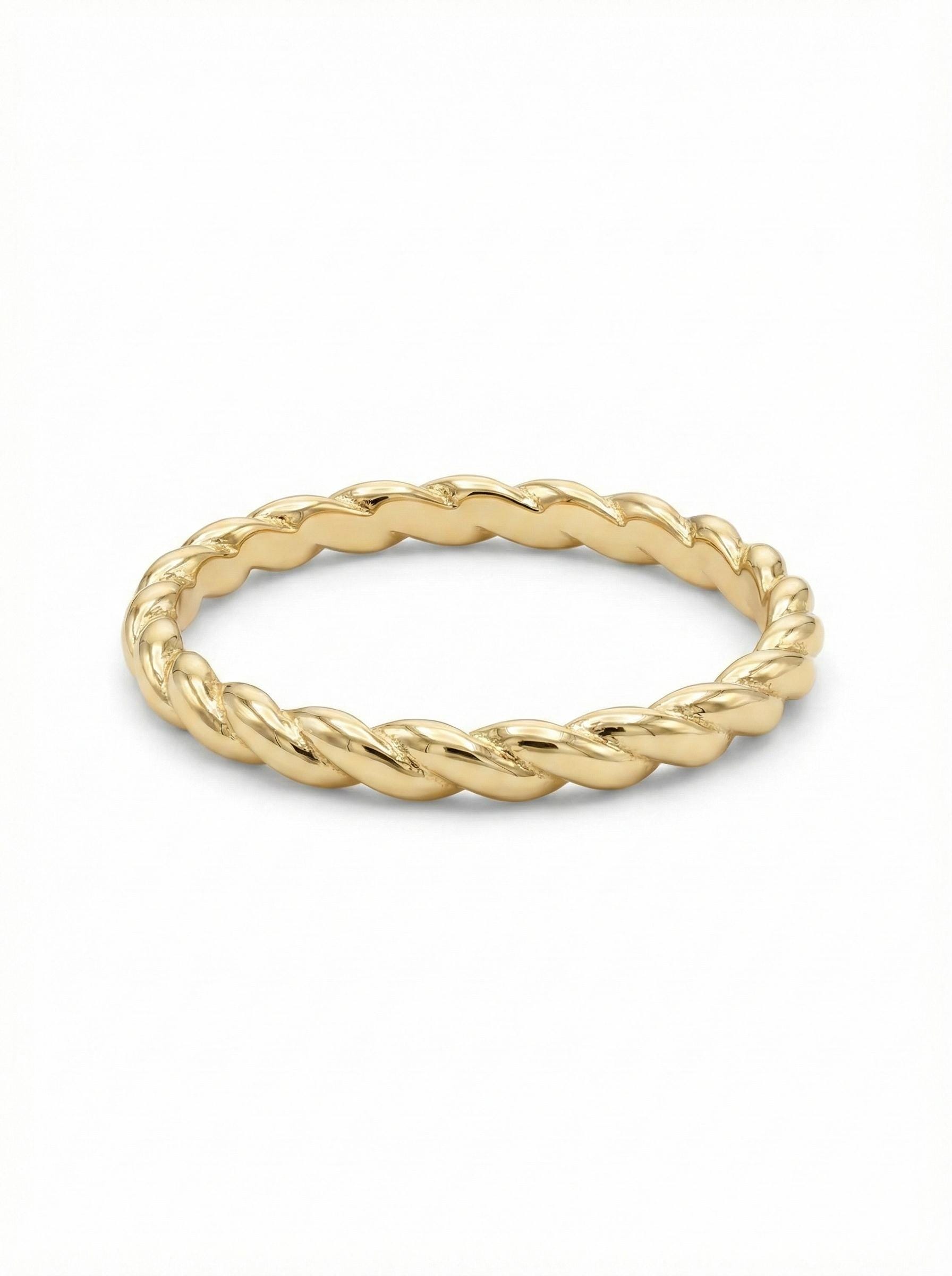 14K Gold Twisted Rope Ring Minimal Braided Stackable Band
