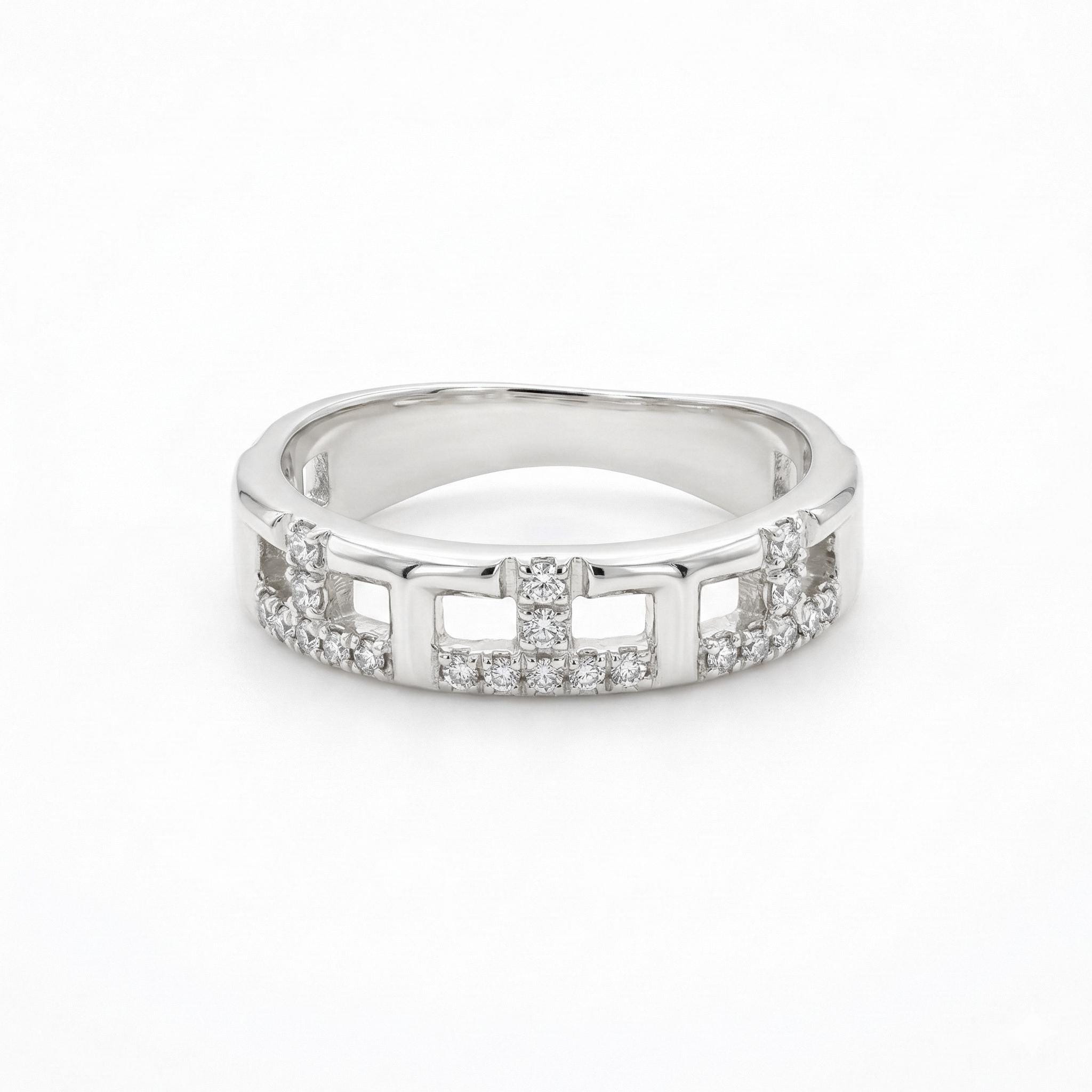 14K Gold Openwork Geometric Pavé Ladder Band