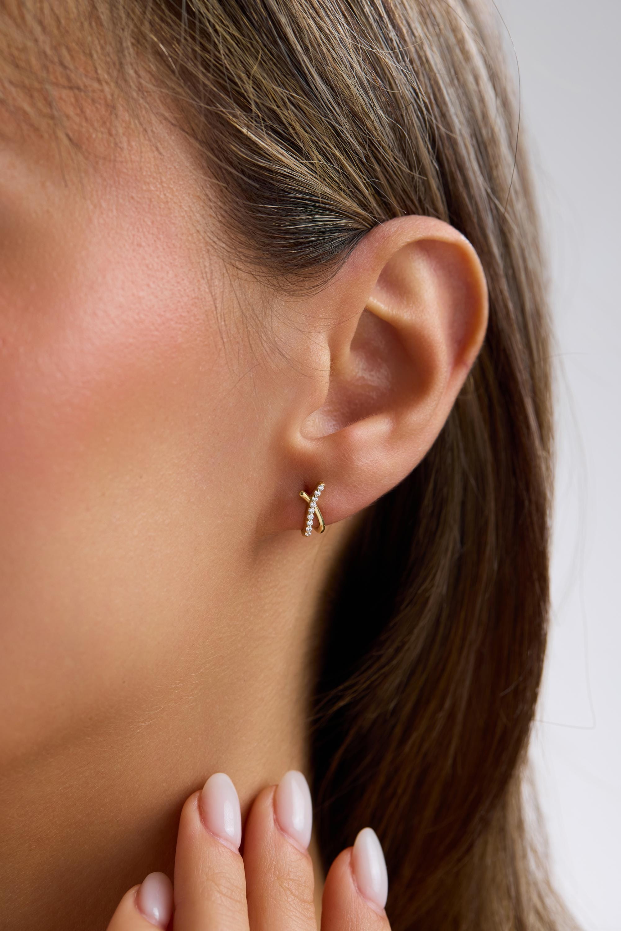 14K Gold Crossover Diamond Stud Earrings