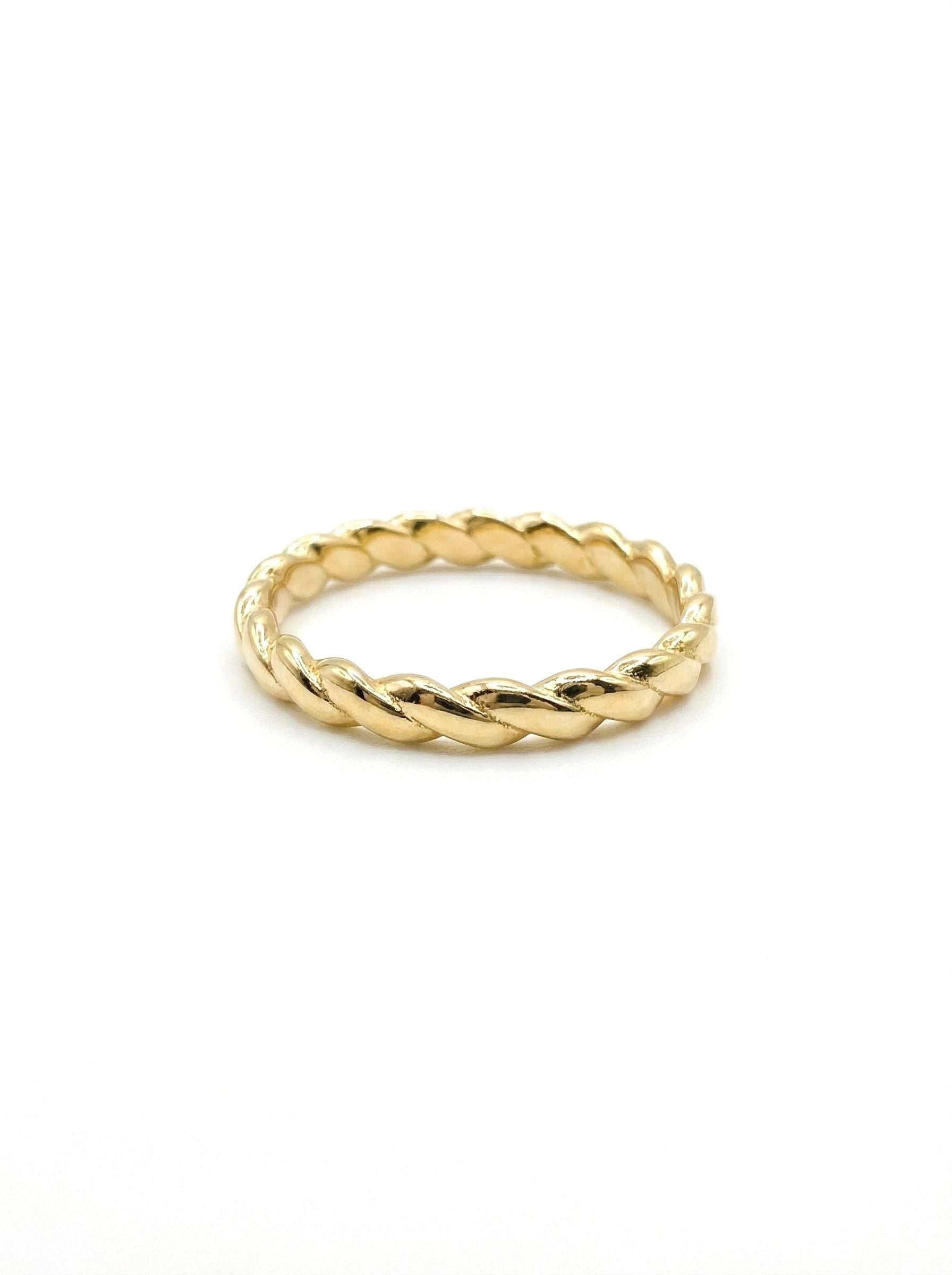 14K Gold Twisted Rope Ring Minimal Braided Stackable Band