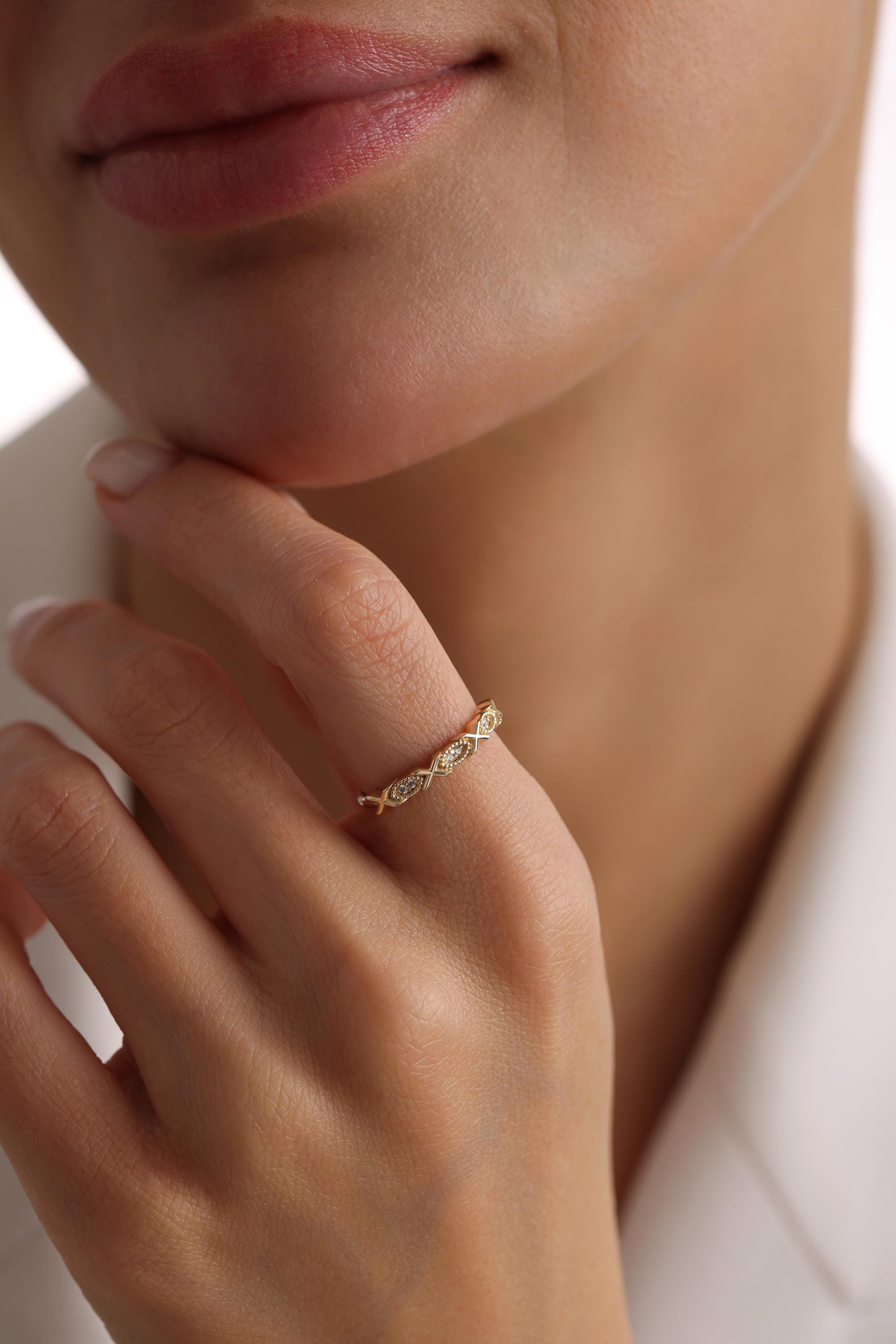 14K Solid Gold XOXO Ring