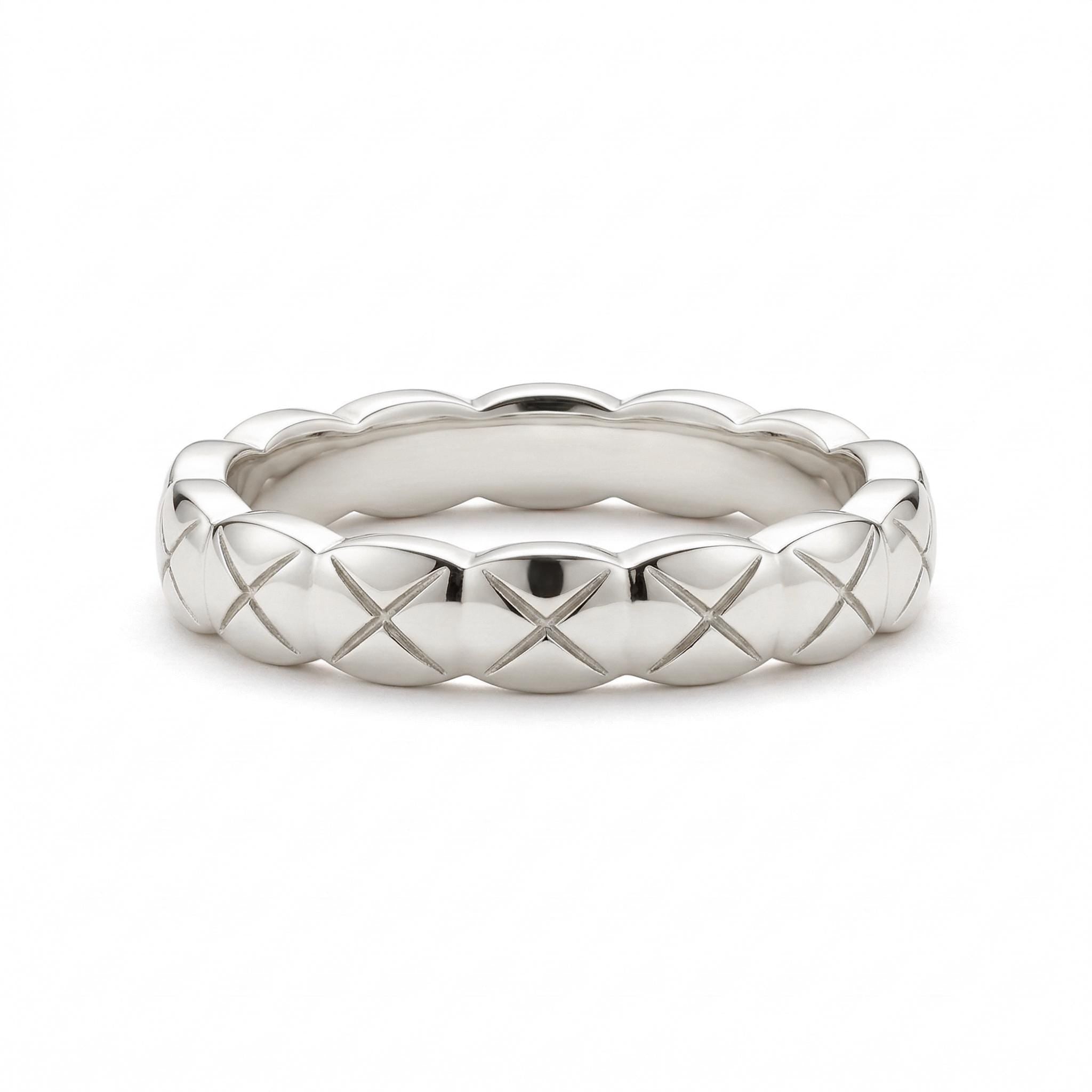 14K Gold Quilted Band Ring Textured Pattern Stacking Ring
