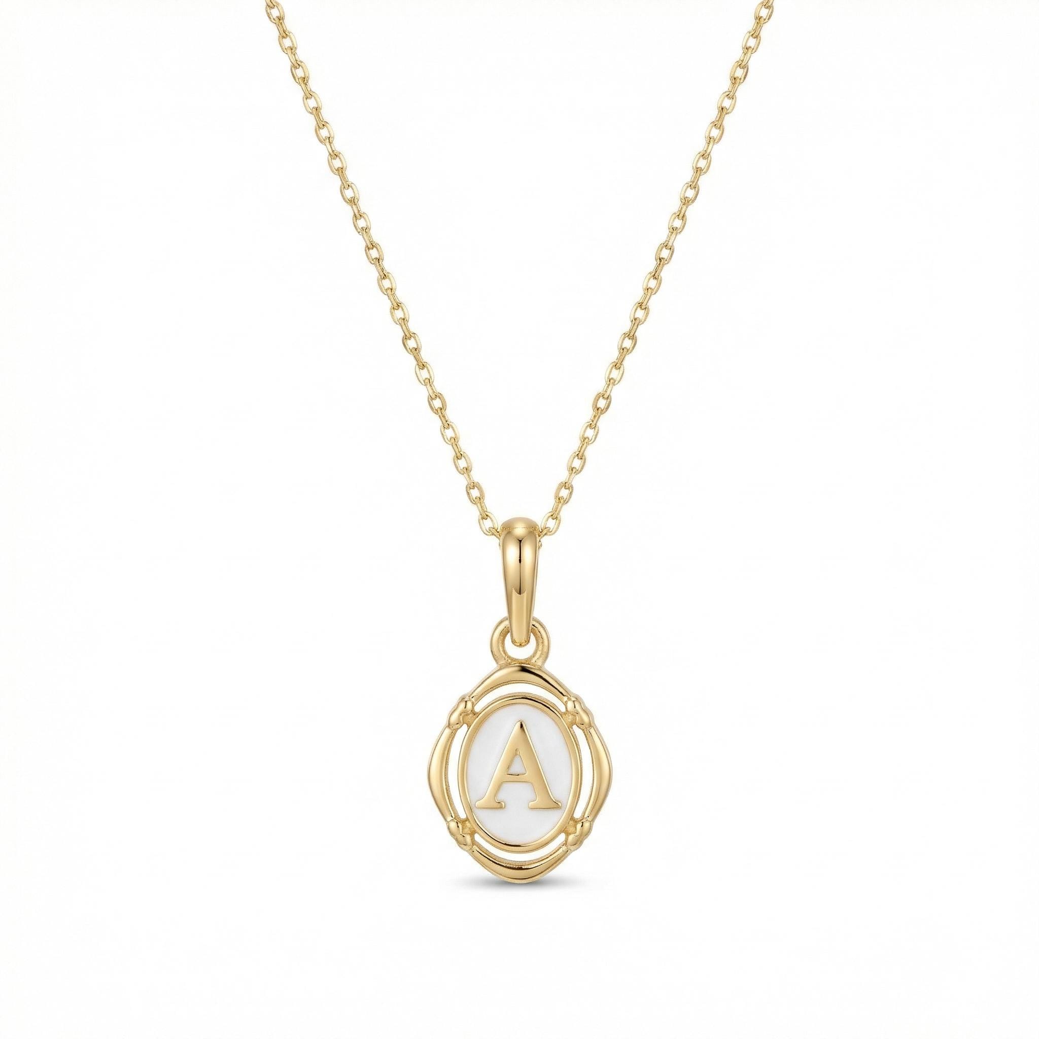 14k Gold Enamel Letter Necklace