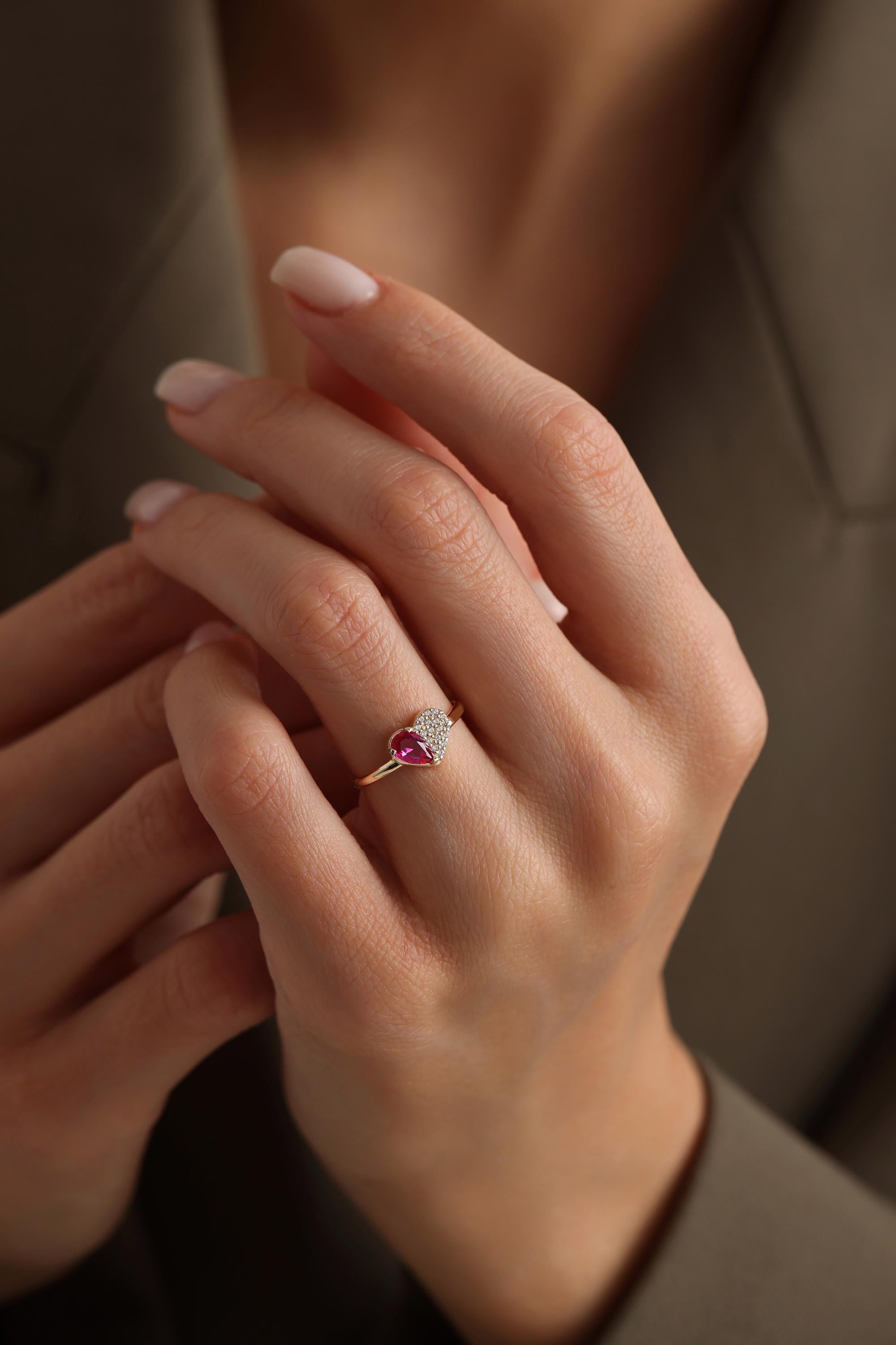 14K Solid Gold Pear Pink Gemstone & Diamond Ring