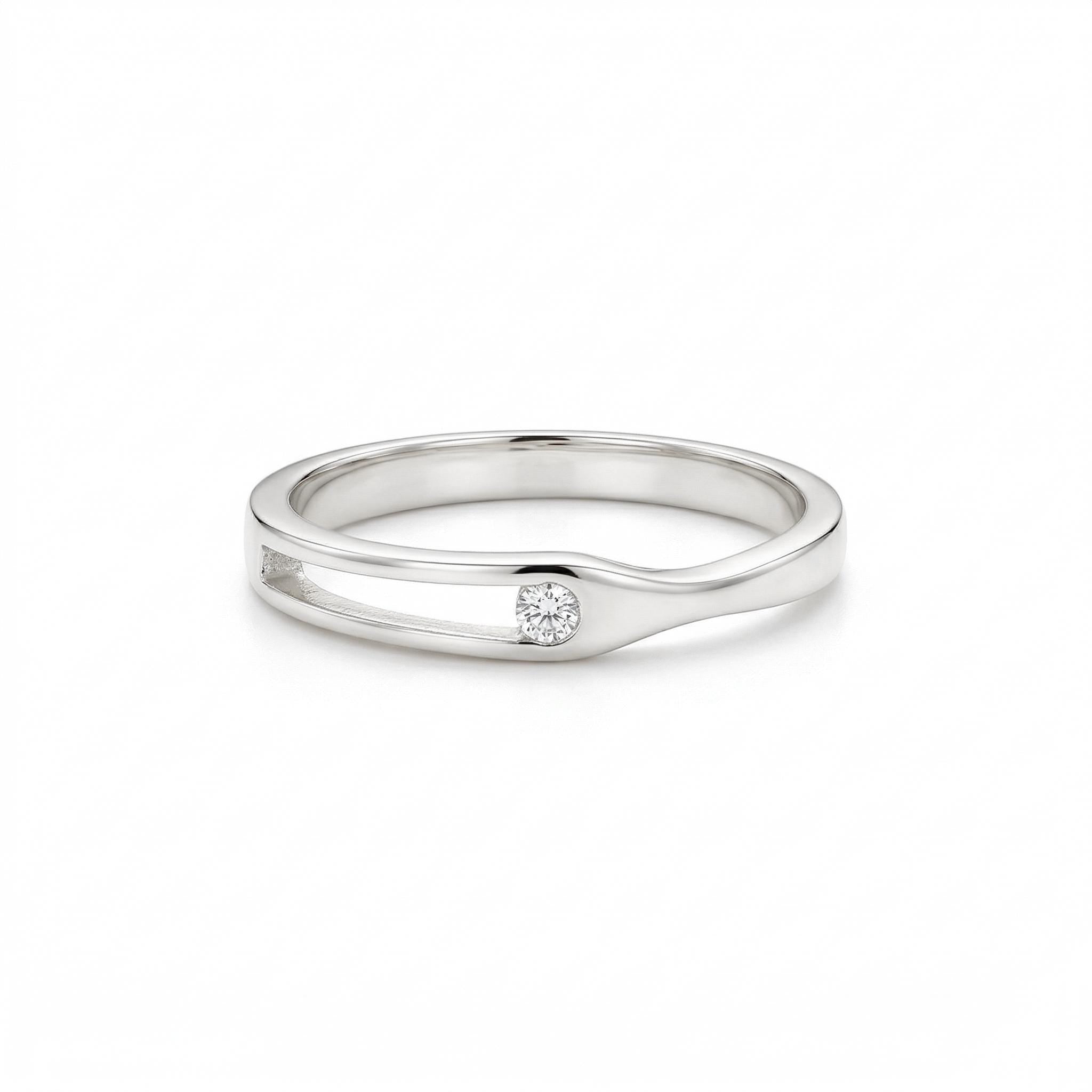 14K Gold Open Band Ring Minimal Diamond Ring