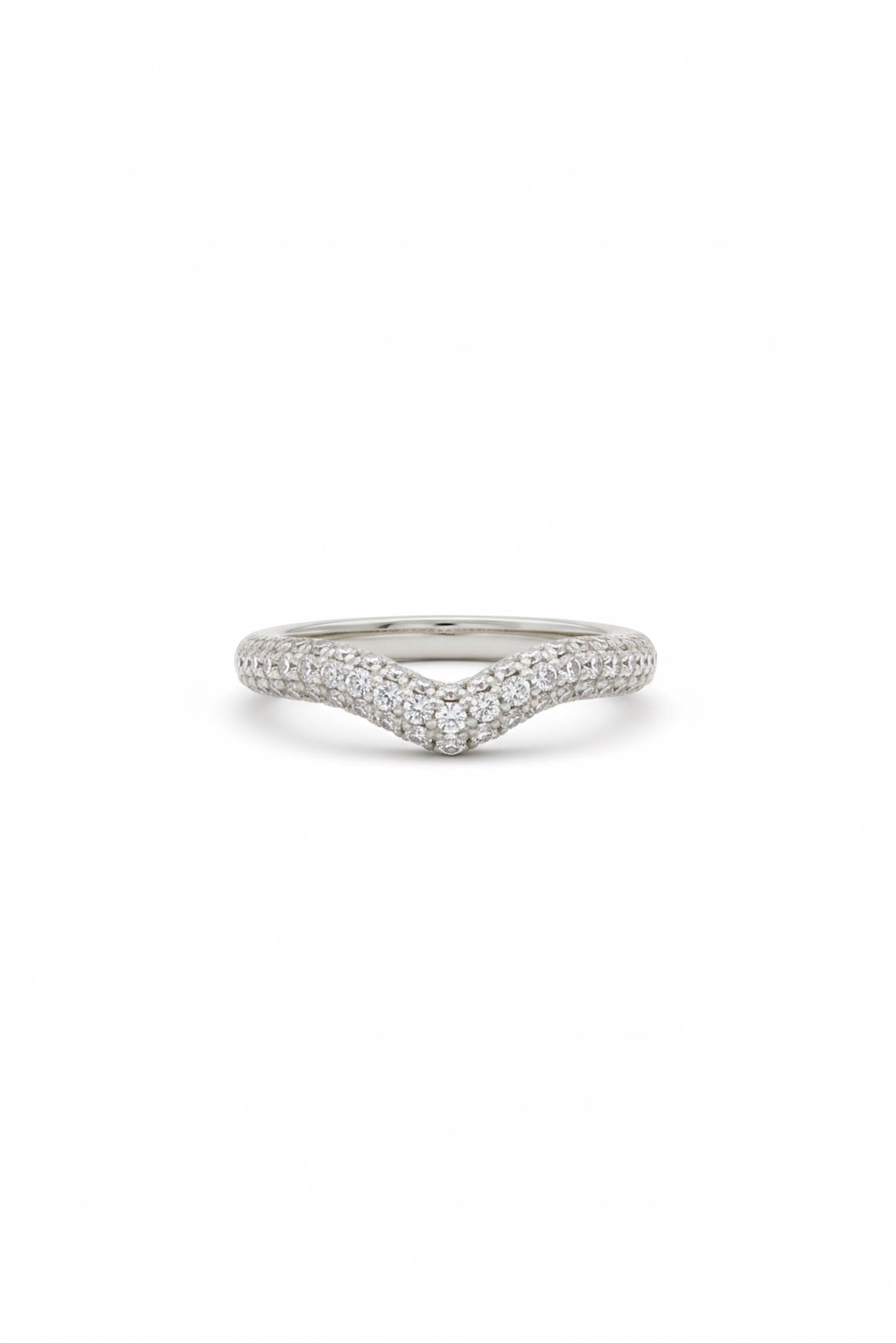 14K Solid Gold Wave Band Ring with Diamond Cut Stones