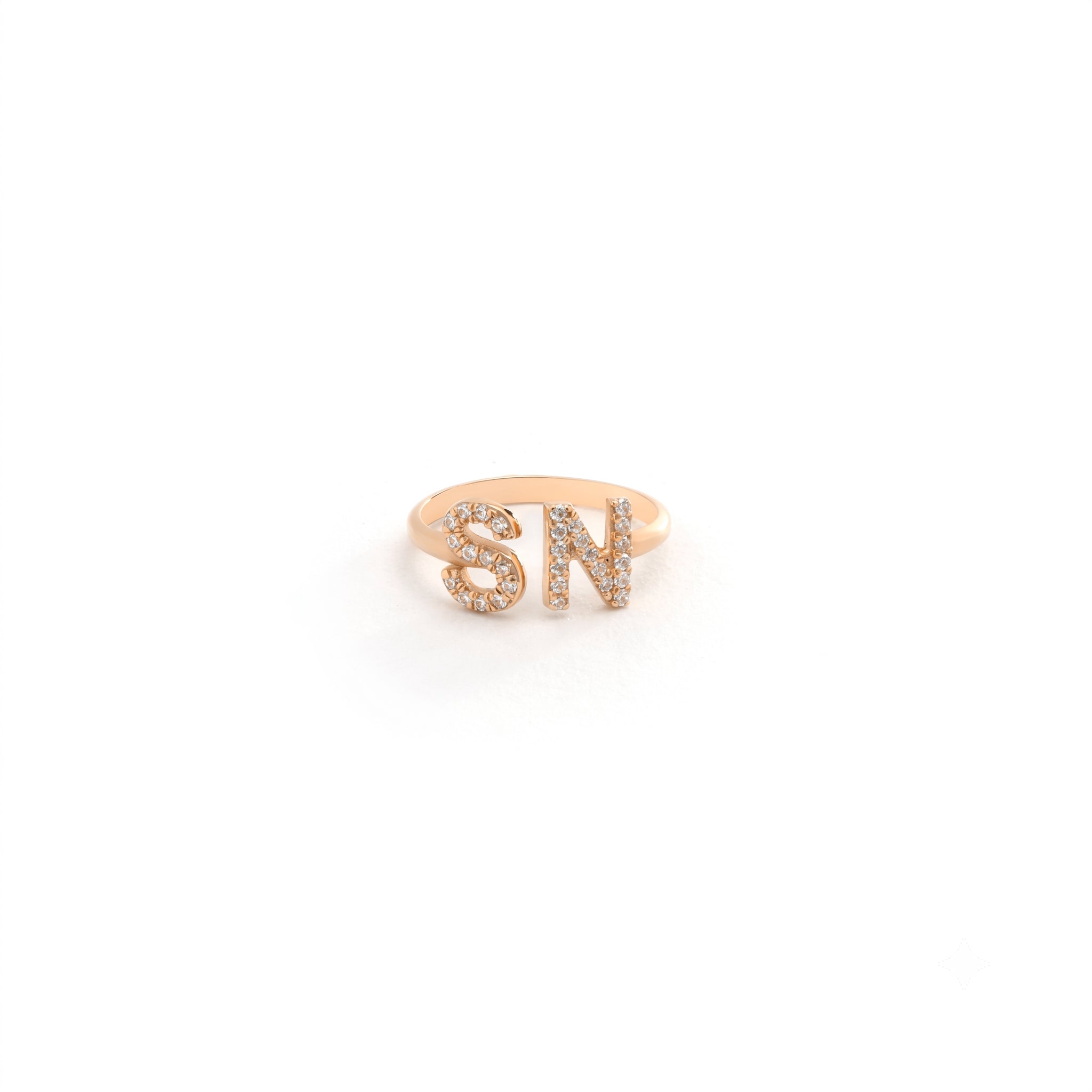 14K Gold Diamond Pave Two-Letter Open Ring