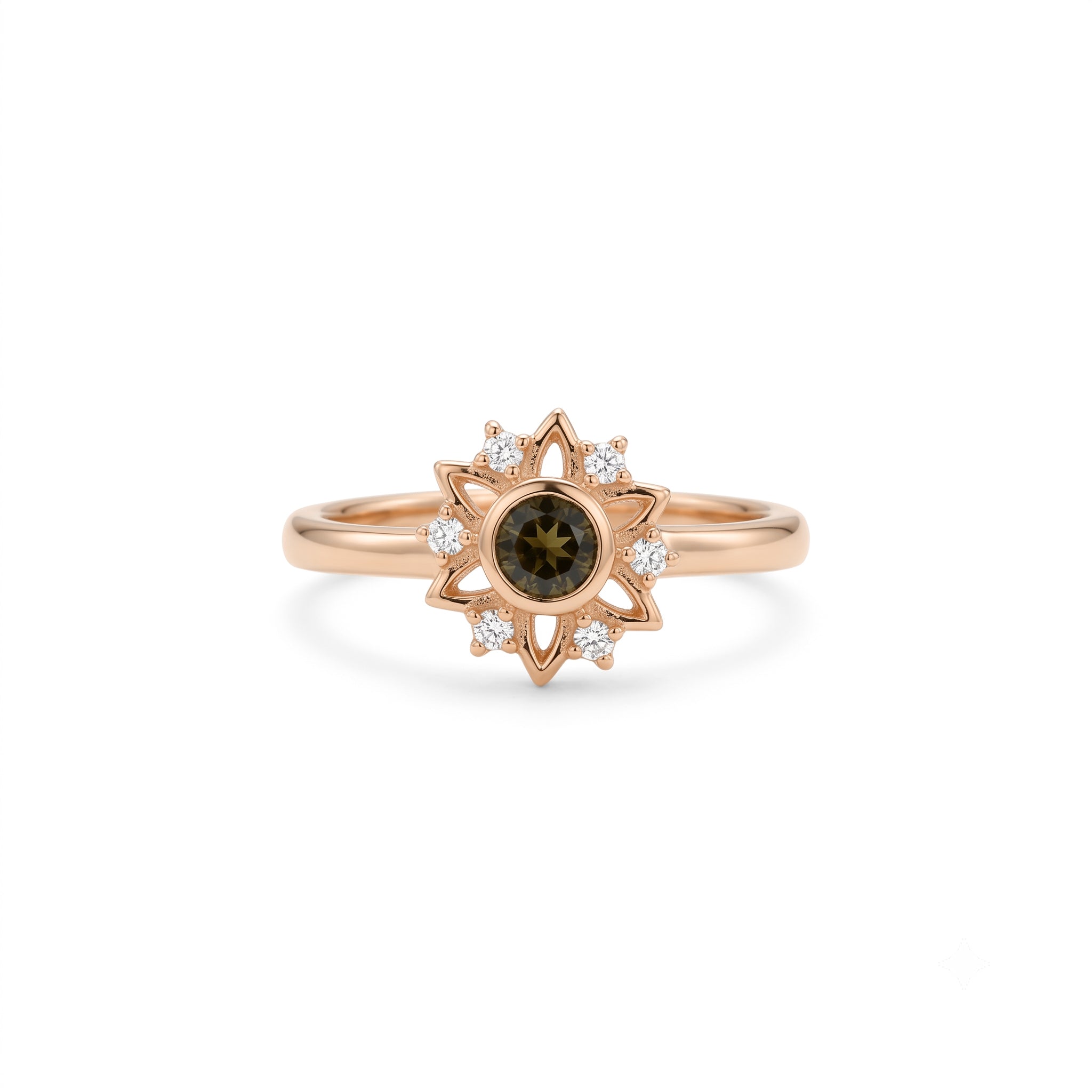 14K Gold Peridot Gemstone Sunburst Ring