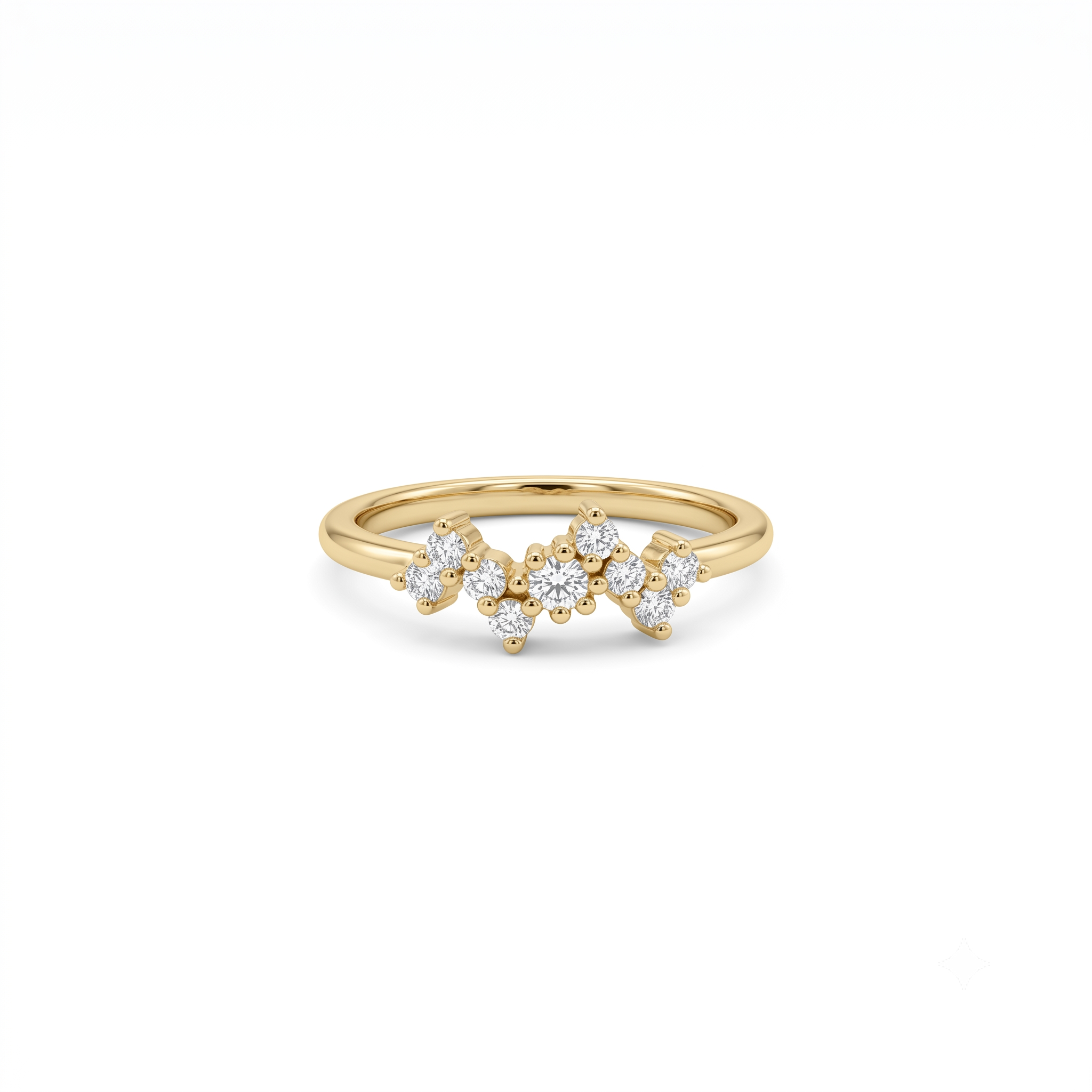14K Gold Diamond Cluster Chevron Stacking Ring