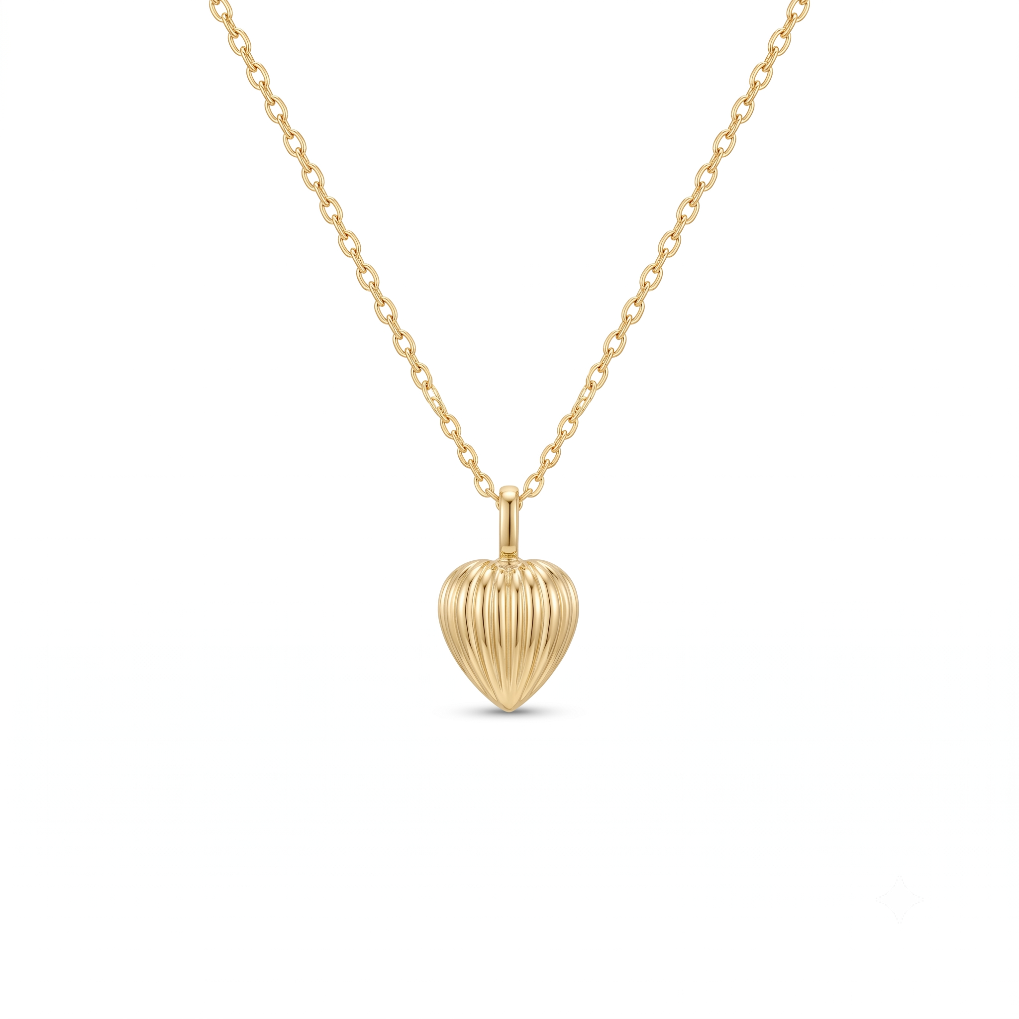 14K Gold Ribbed Textured Heart Pendant Necklace