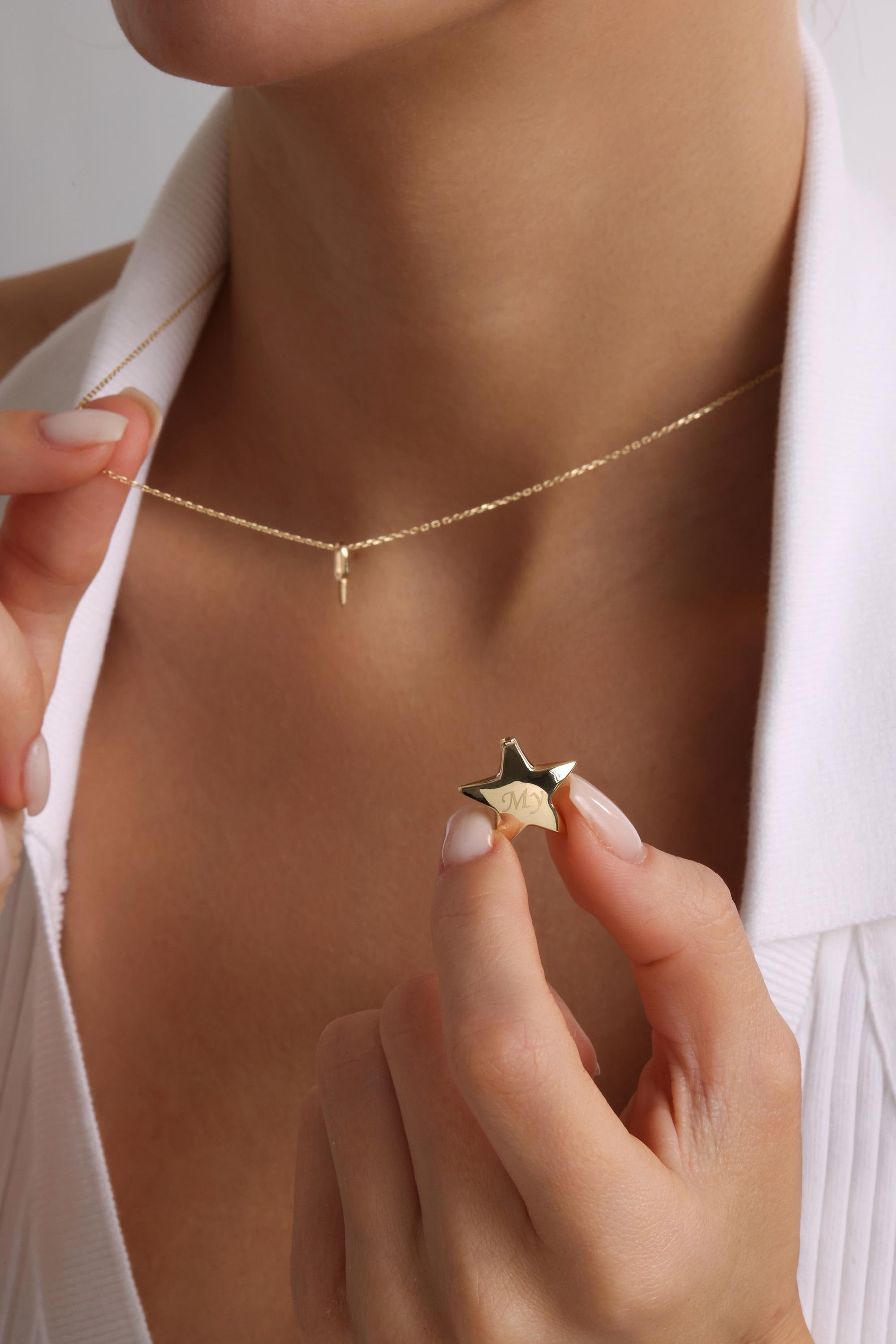 14K Solid Gold Star Urn Necklace