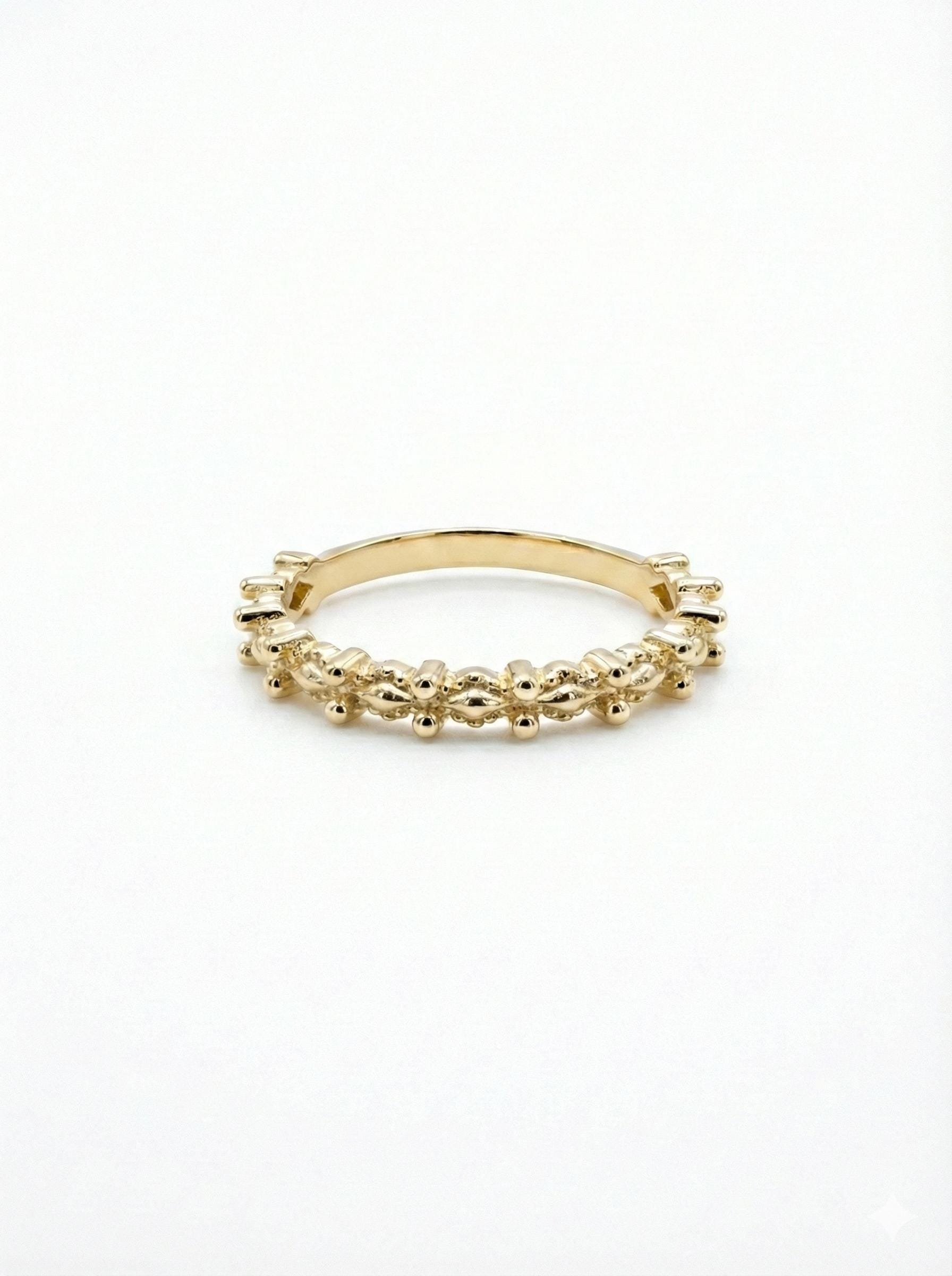 14k Solid Gold Textured Wedding Band, Minimalist Stacking Ring