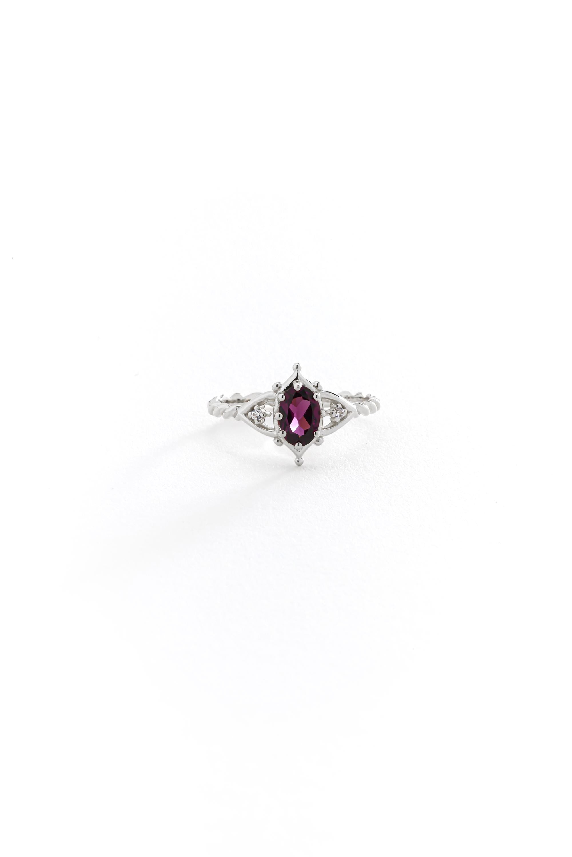 14K Solid Gold Oval Rhodolite Ring