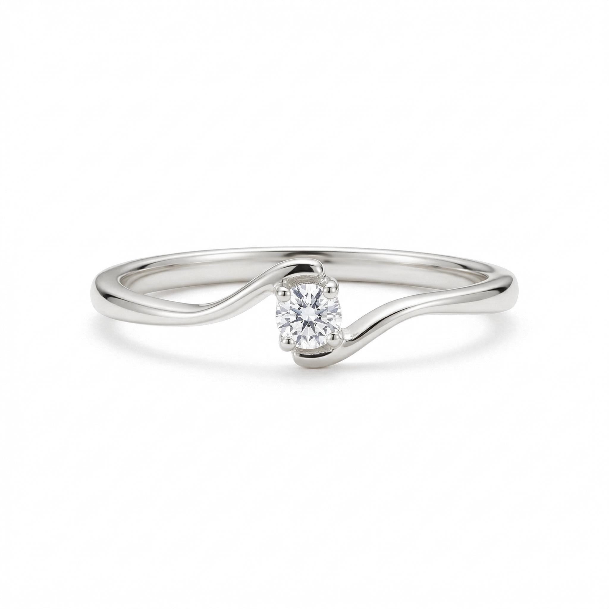14K Solid Gold Dainty Wave Diamond Ring