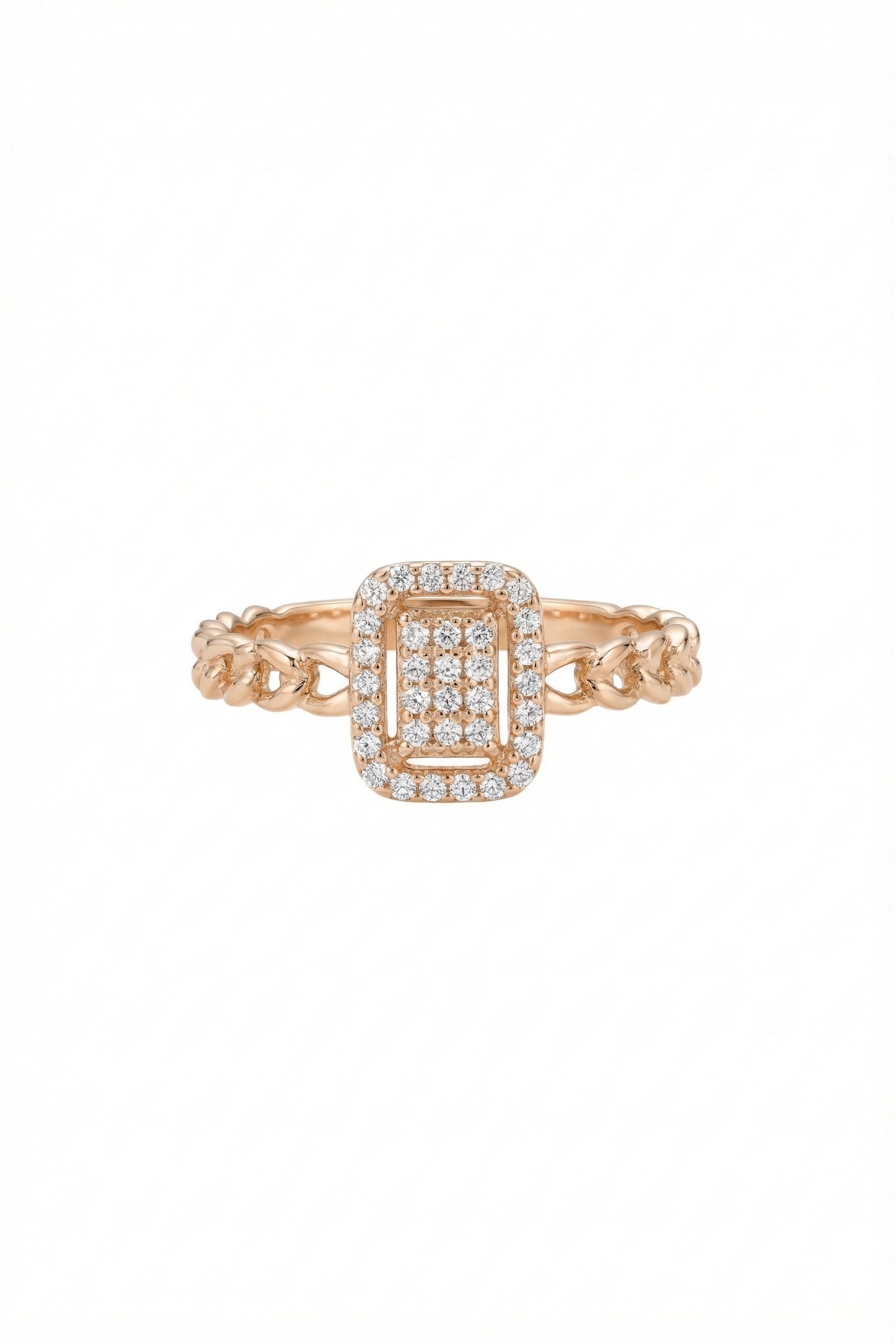 14K Gold Rectangle Halo Cluster Ring