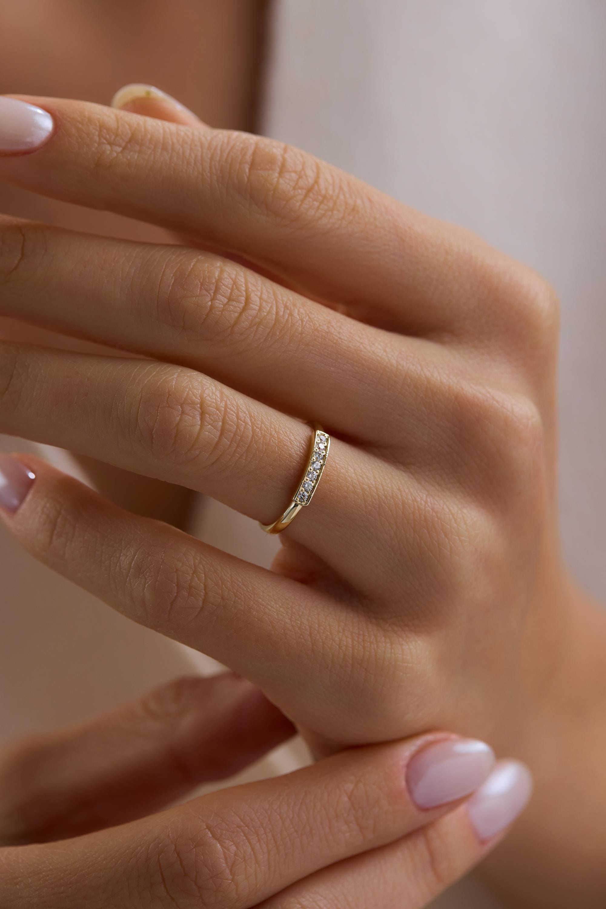 14K Gold Diamond Band Dainty Ring