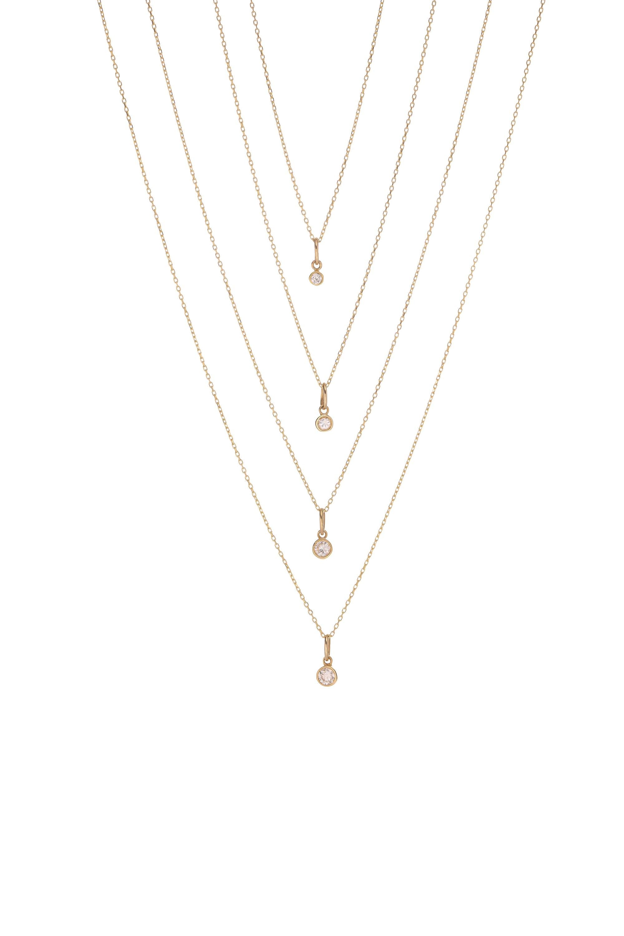 14K Solid Gold Solitaire Bezel Diamond Necklace