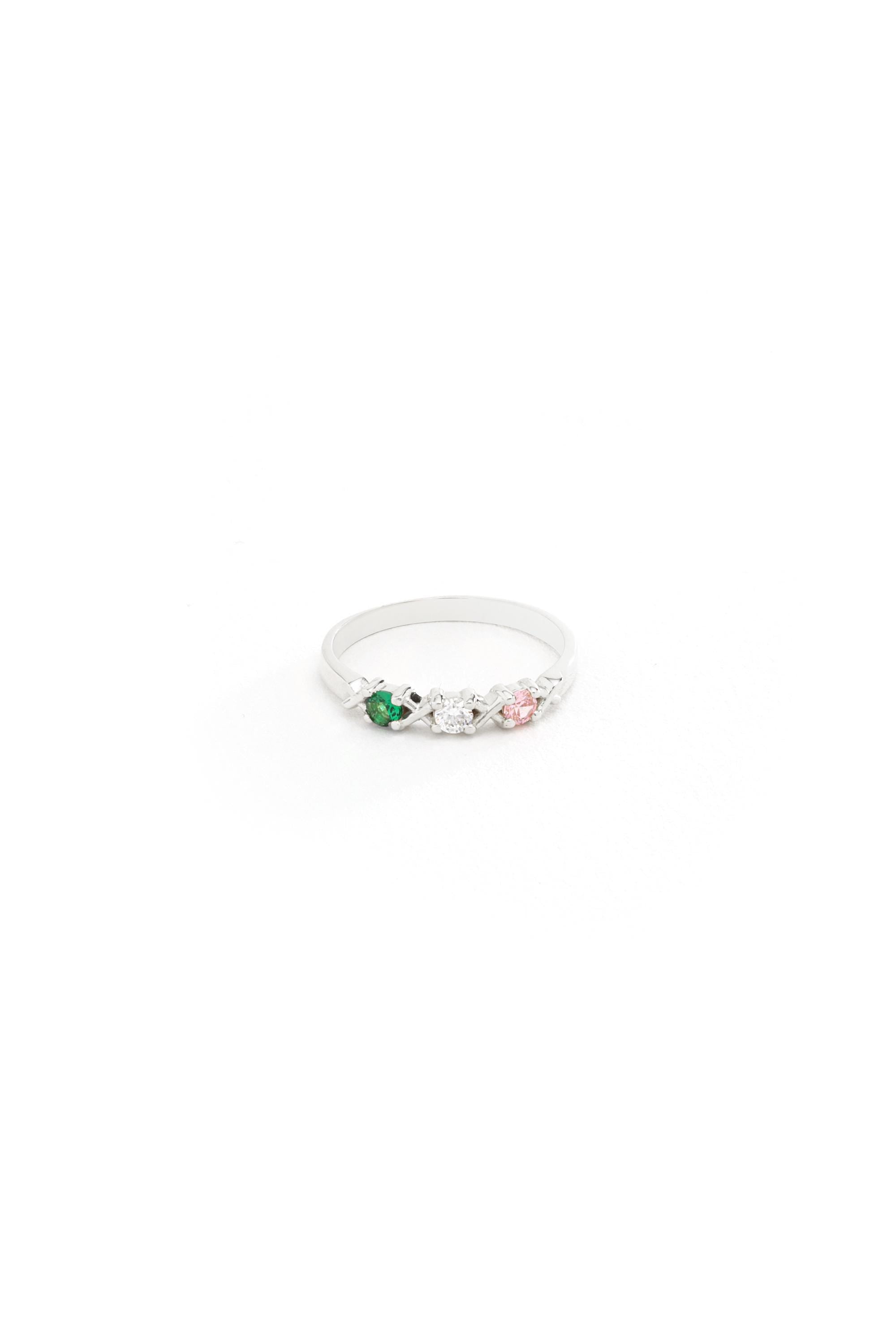 14K Gold Green Gemstone & Sparkling Stone Band Ring