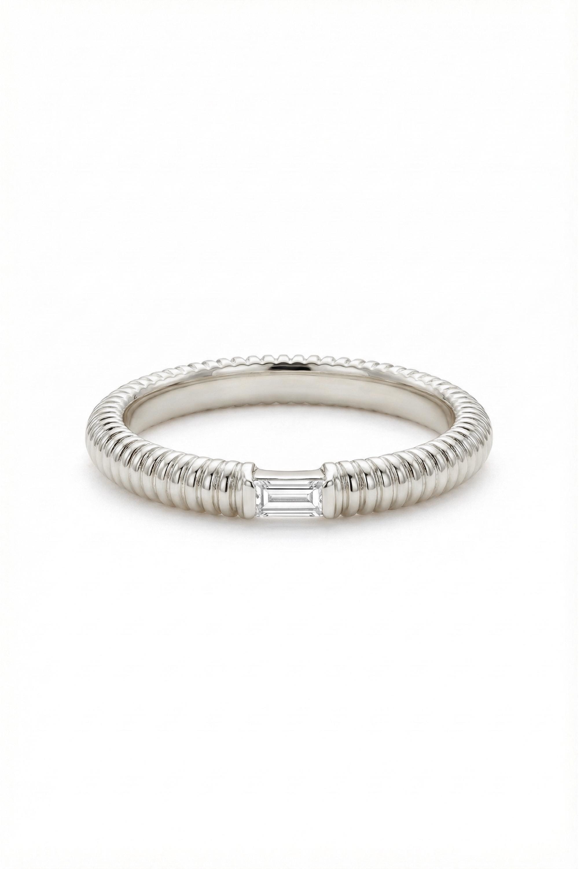 14K Gold East West Baguette Milgrain Band Ring