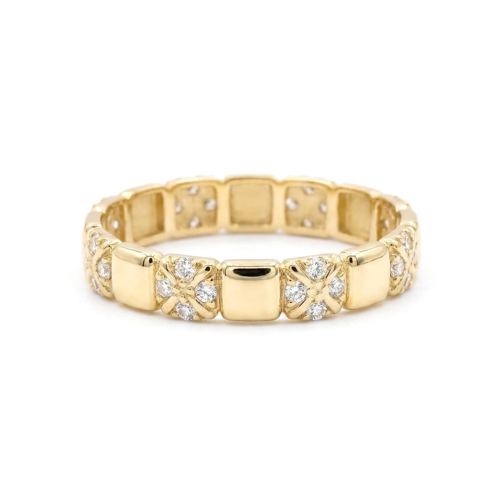 14K Gold Diamond Square Link Band Ring Modern Stackable