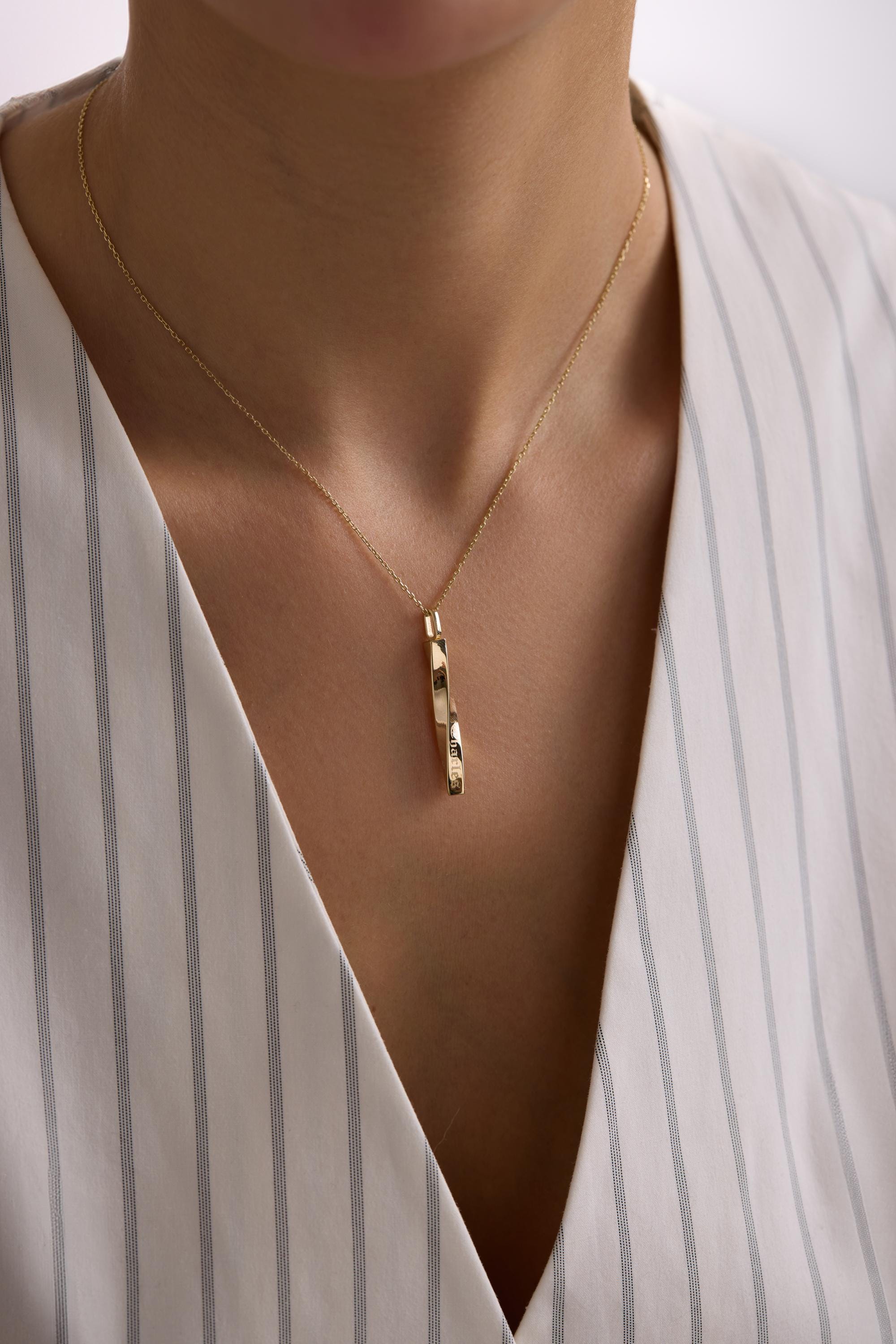 Solid Gold Urn Necklace – Twisted Bar Memorial Pendant