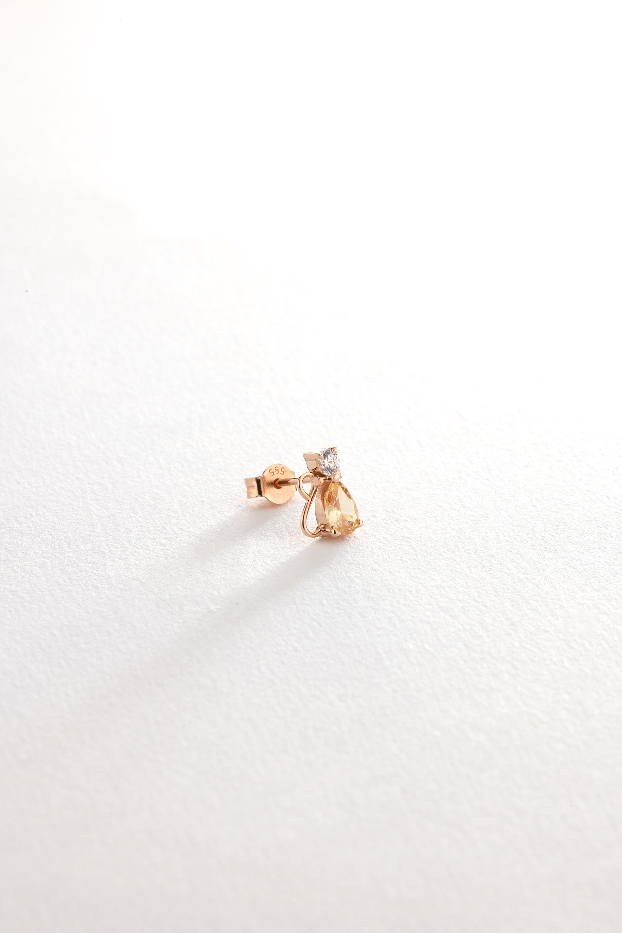 14K Gold Pear Citrine Earring with CZ