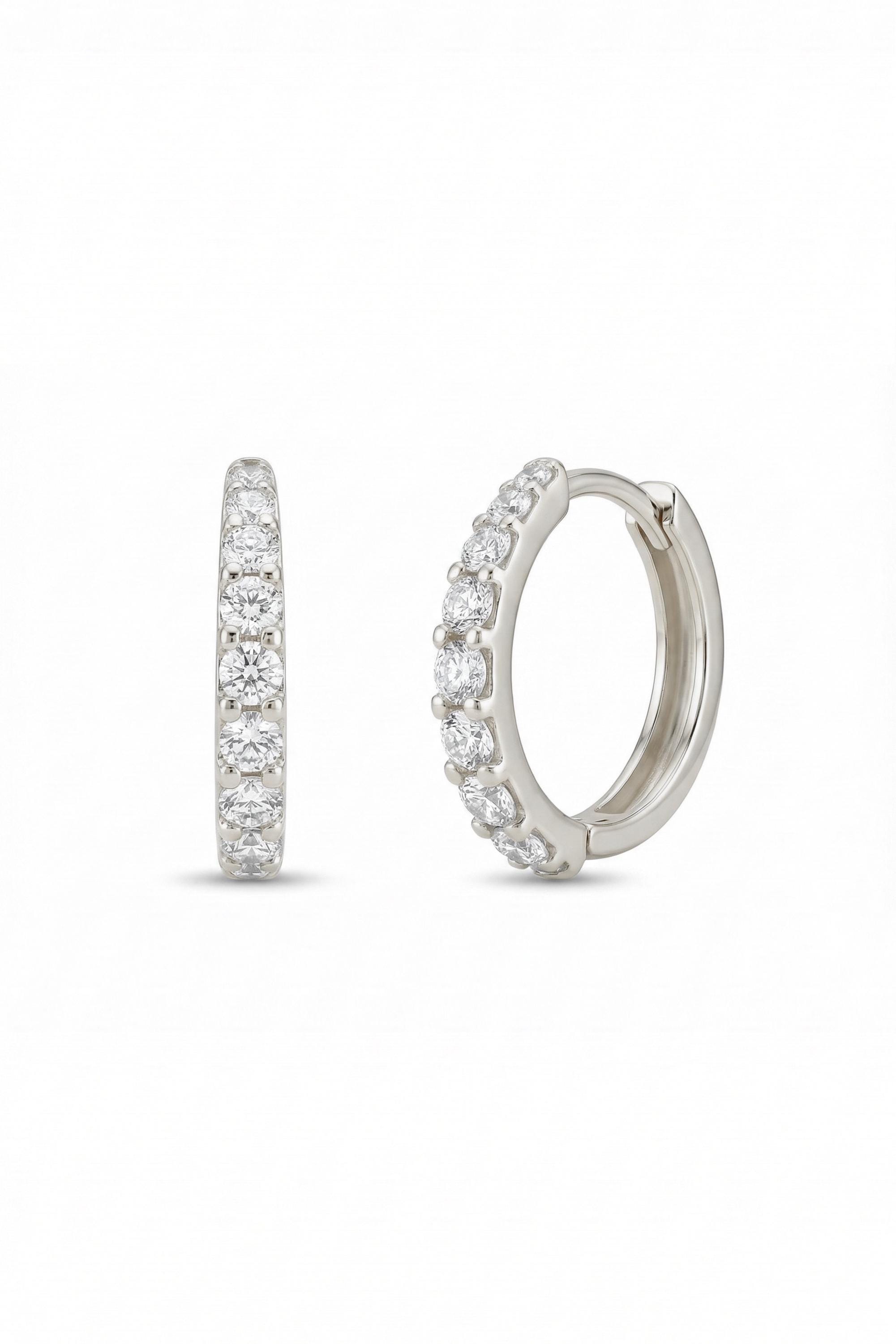 14K Gold Diamond Pavé Huggie Hoop Earrings