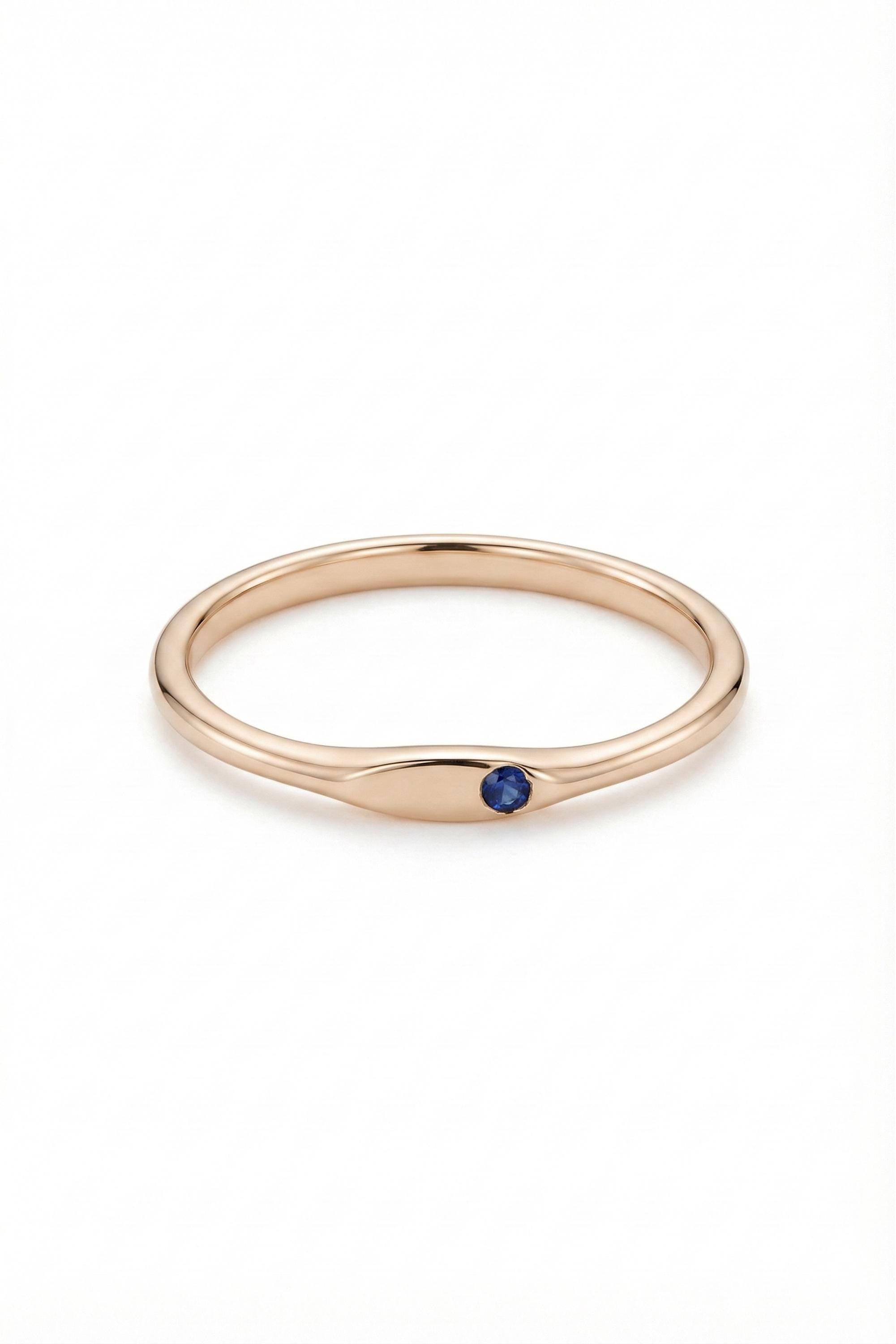 14K Gold Dainty Sapphire Marquise Bar Ring
