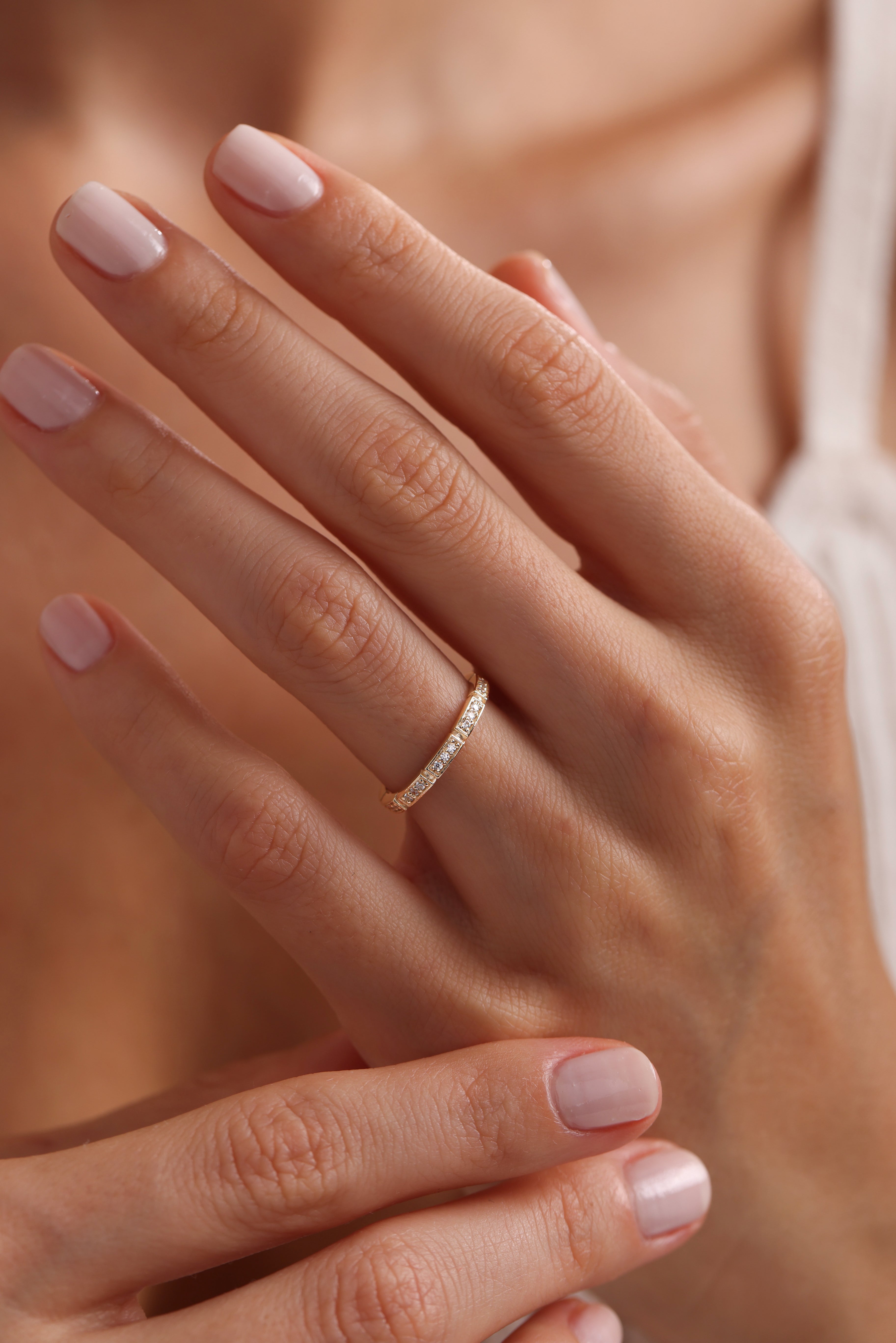 14k Gold Diamond Block Band