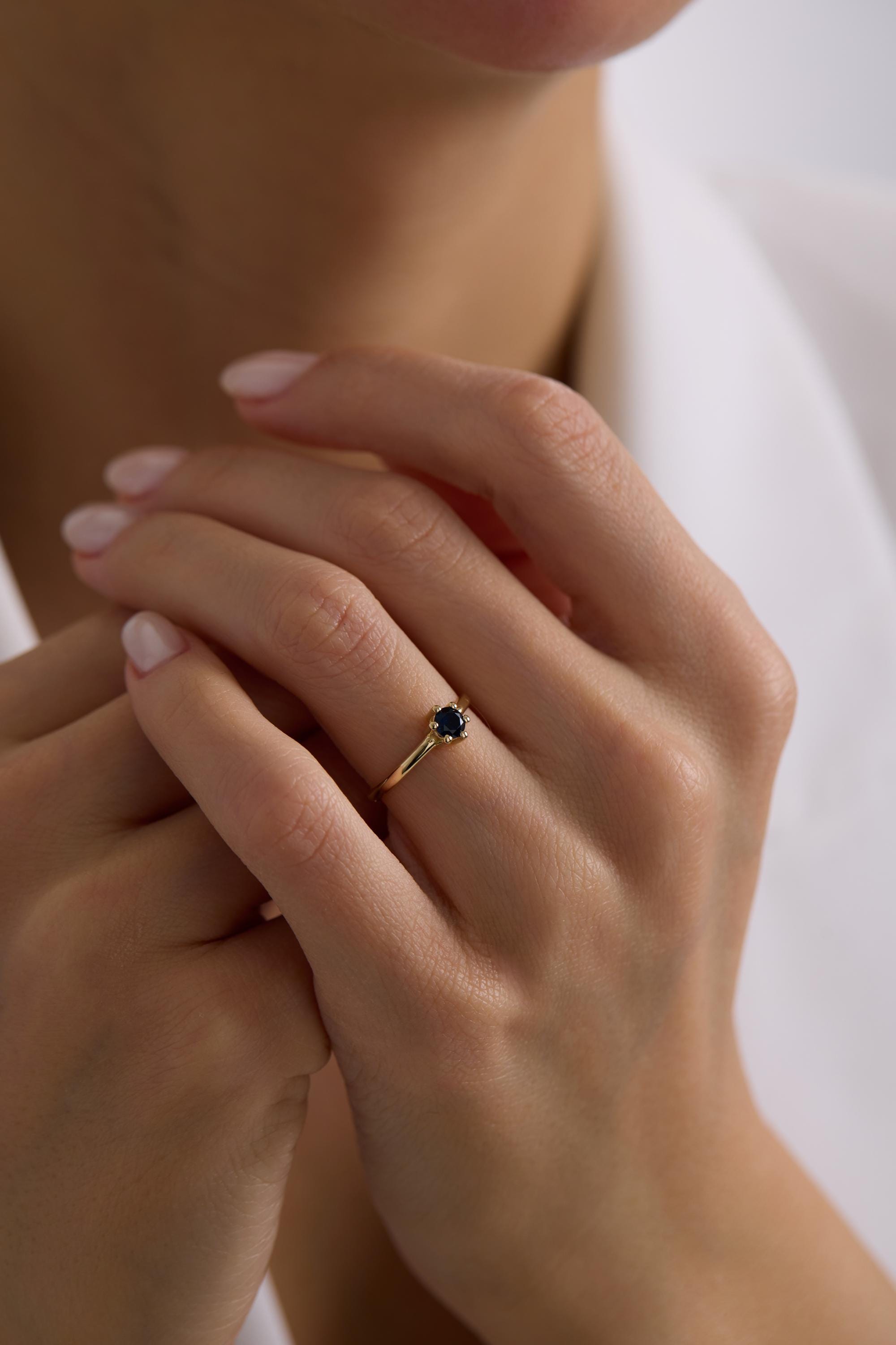14k Dainty Sapphire Solitaire Ring