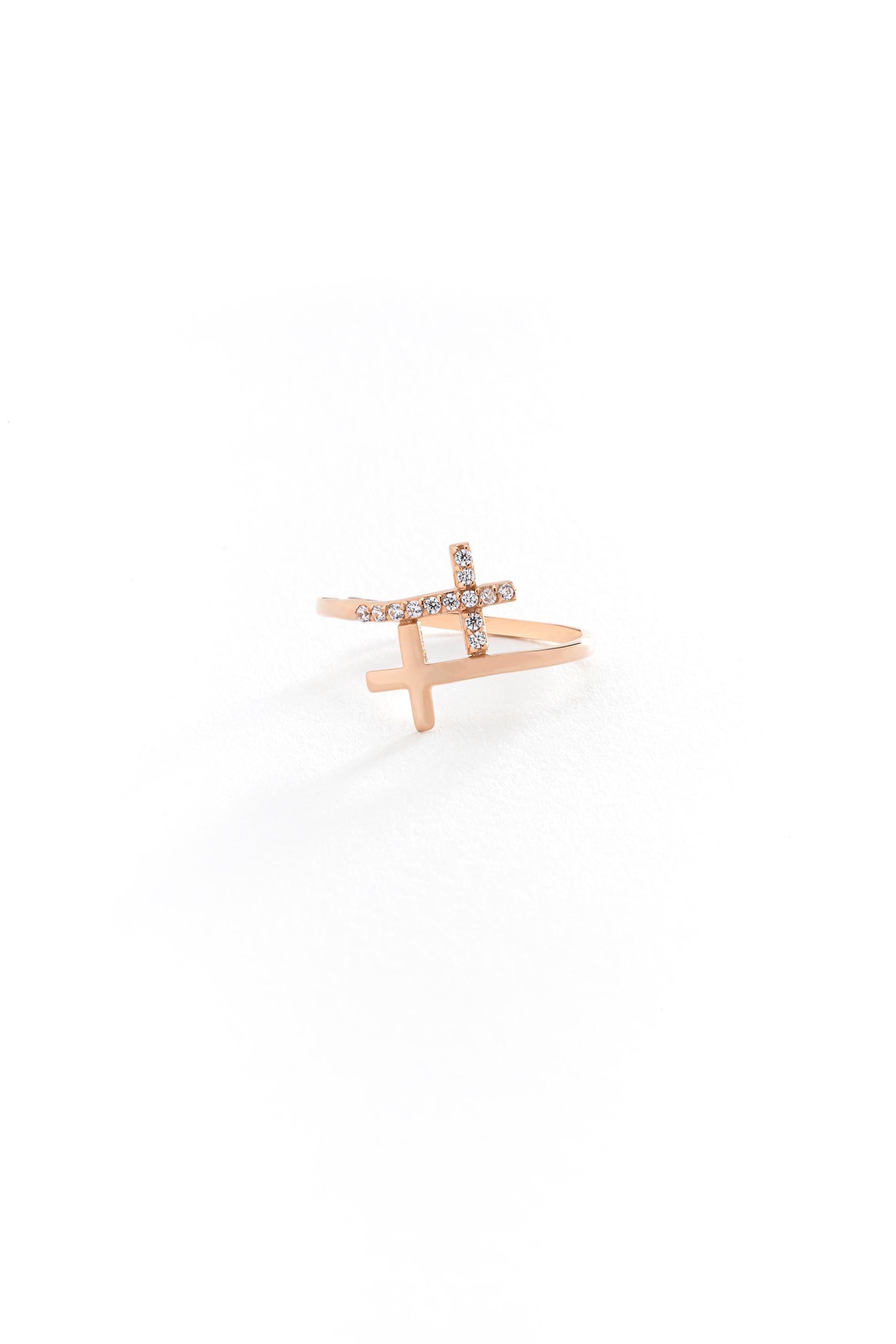 14K Gold Double Cross Bypass Ring