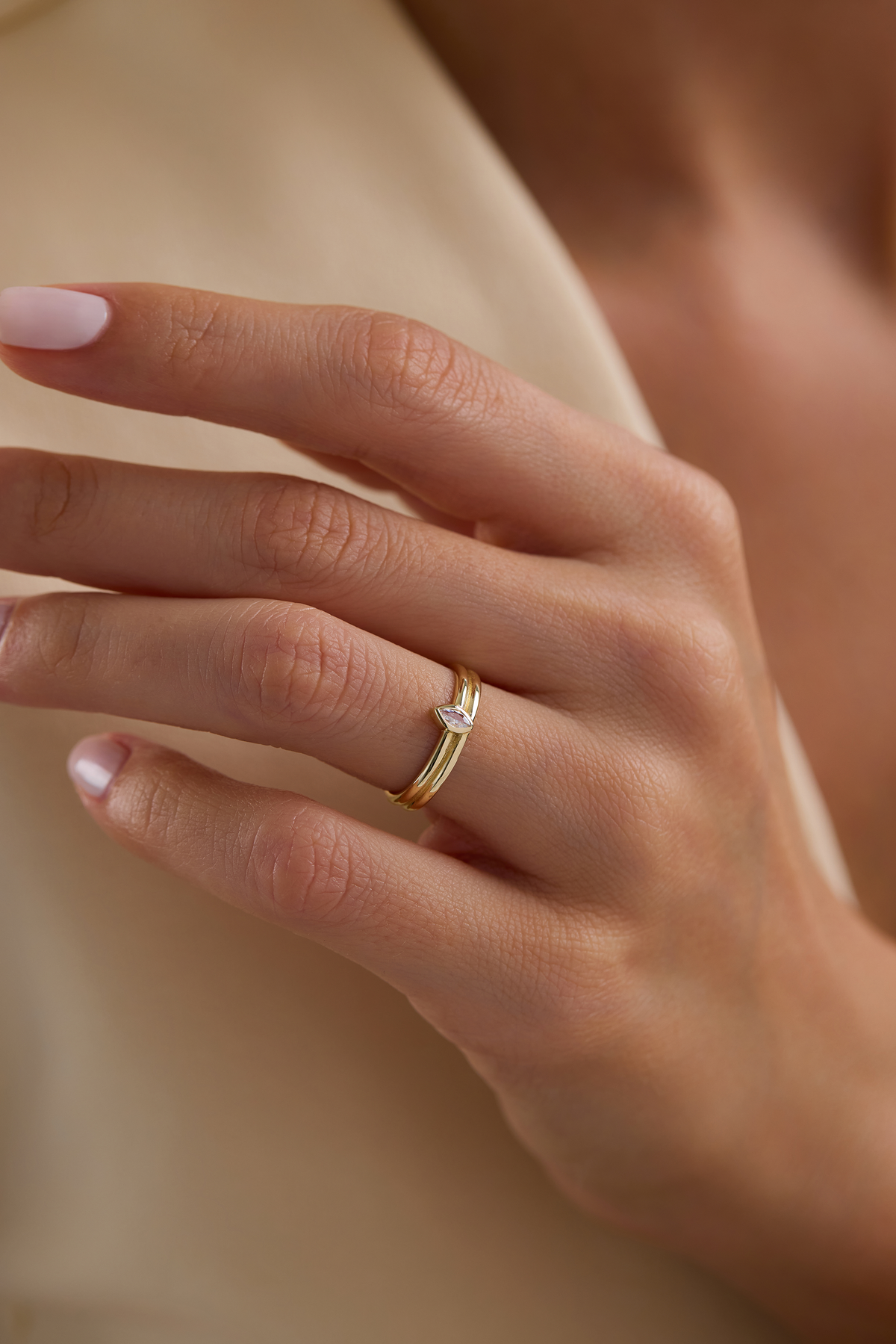 14K Gold Marquise Lab Diamond Double Band Ring
